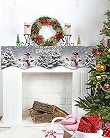 Vista 4 de Bufanda de Navidad gris para chimenea, muñeco de nieve gris para chimenea, decoración de mantel de Navidad con copo de nieve de invierno, cubierta