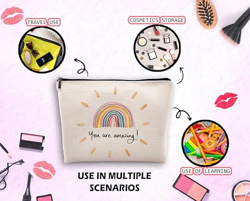Miniatura 4 de You Are My Sunshine - Bolsa de maquillaje para cosméticos, cita inspiradora, maquillaje de lino para niña, Color-2