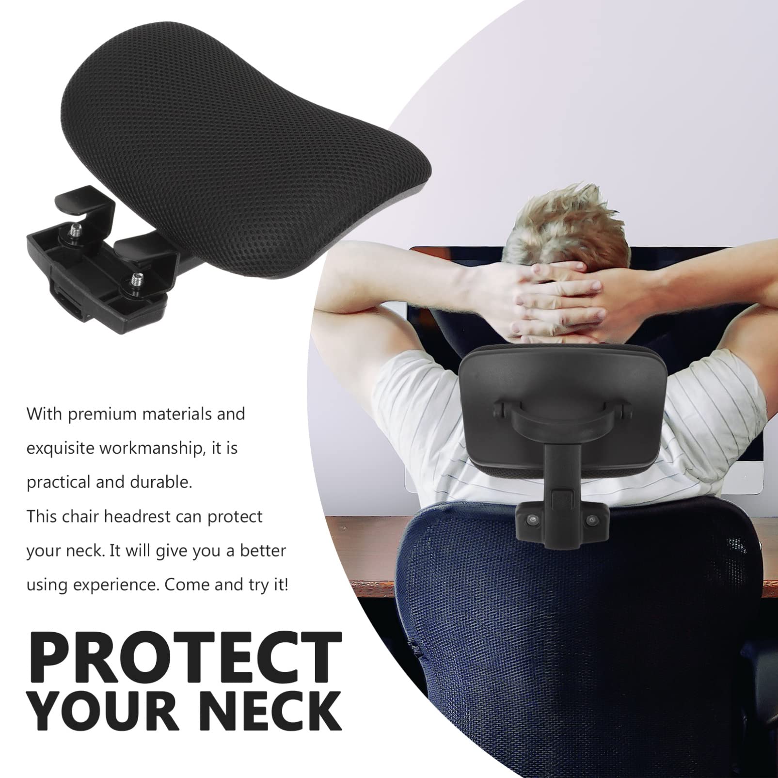 Operitacx Appui-Tête De Chaise D’Ordinateur Réglable Respirant Coussin Ergonomique Amovible pour Bureau Protection du Cou Et Confort pour Chaise De Travail 11X8X4 Pouces