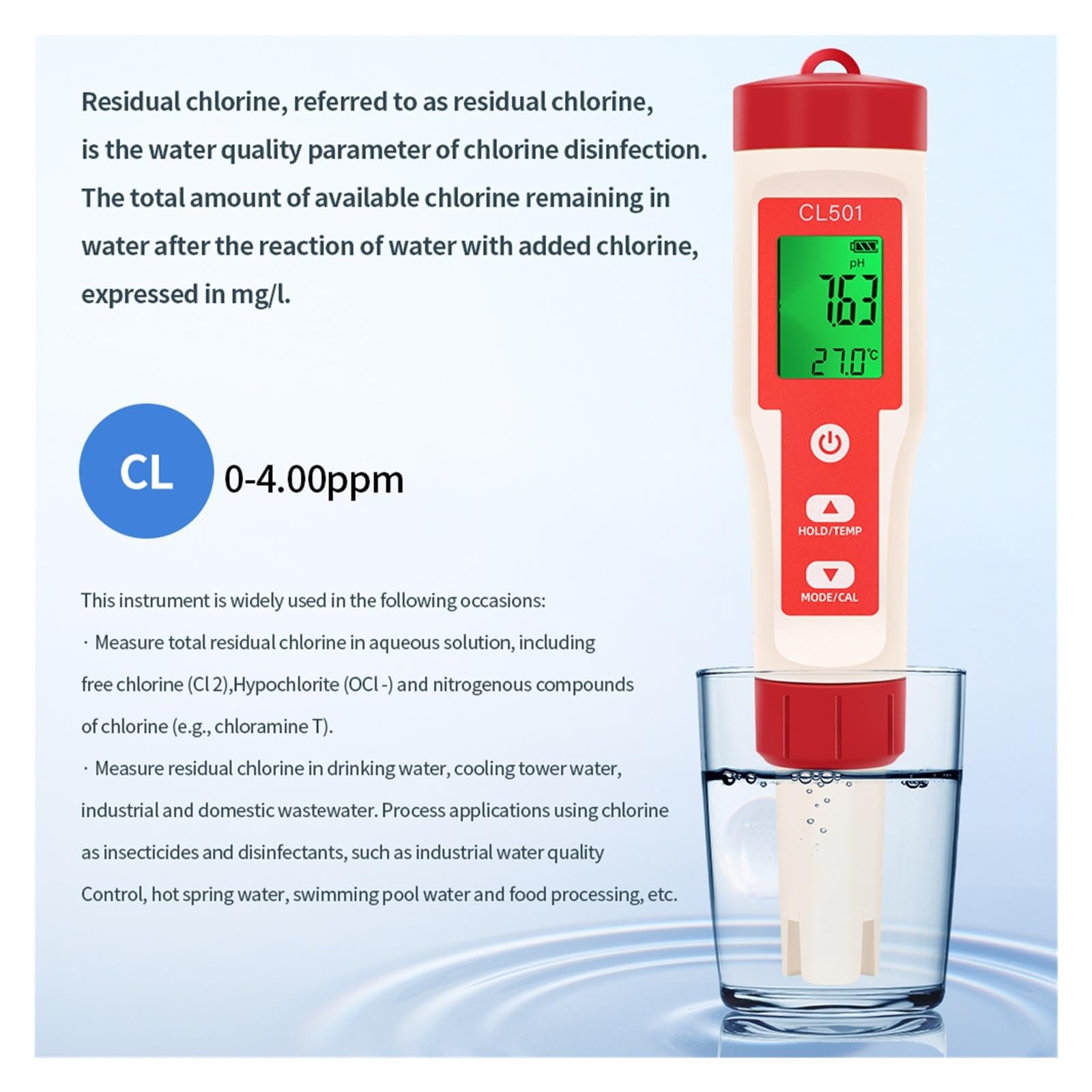 Misuratore di pH/CL2/H2/ORP/temperatura, rilevatore Cloro, Tester Digitale 5 in 1 for la qualità dell'Acqua for Piscine, Acqua Potabile, Acquario(5 in 1)