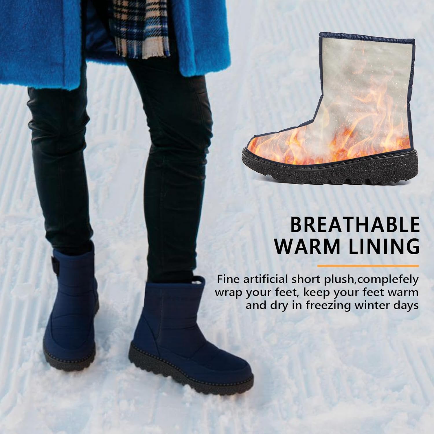 Snow Boots,Waterproof,Warm Plush Lined Mid-Calf Winter Boots with Non-Slip Outsole for Cold Weather