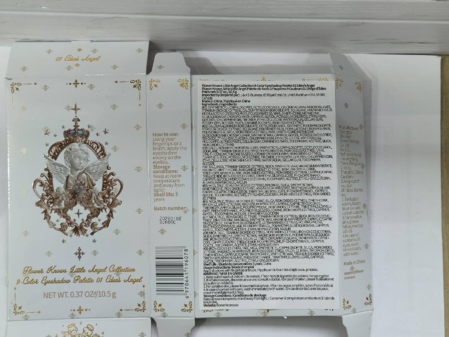 Flower Knows Little Angel 9-Color Eyeshadow Palette,Pink Beige Makeup Palette with 6 Matte + 3 Shimmer Shades,Blendable Smooth Cute Eye Makeup,0.37 Oz(01 Eden's Angel)