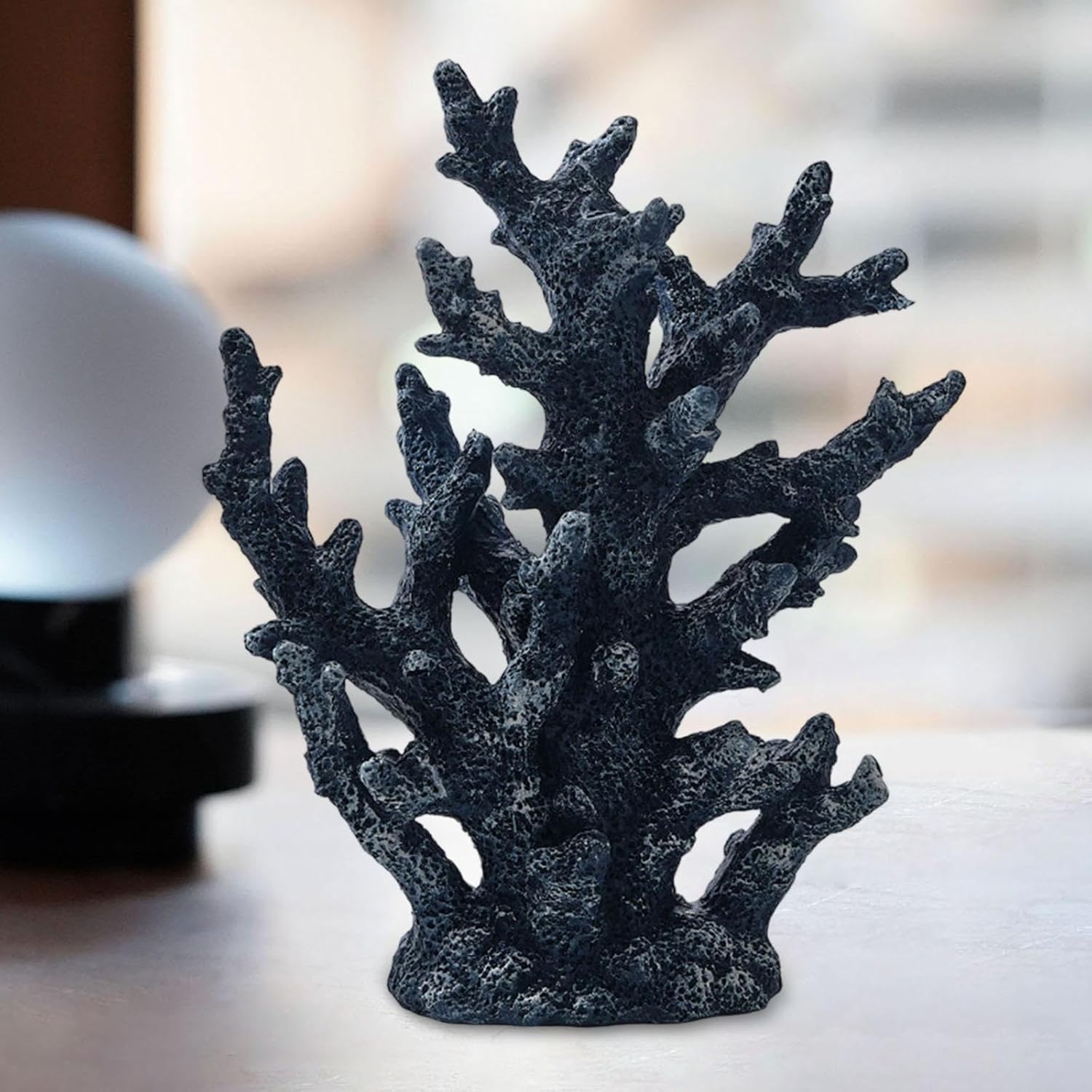 Artificial Coral Tank Decor Coral Statue Resin Aquarium Ornament Desktop Decor for Bookshelf Landscaping Gift Collection- Black