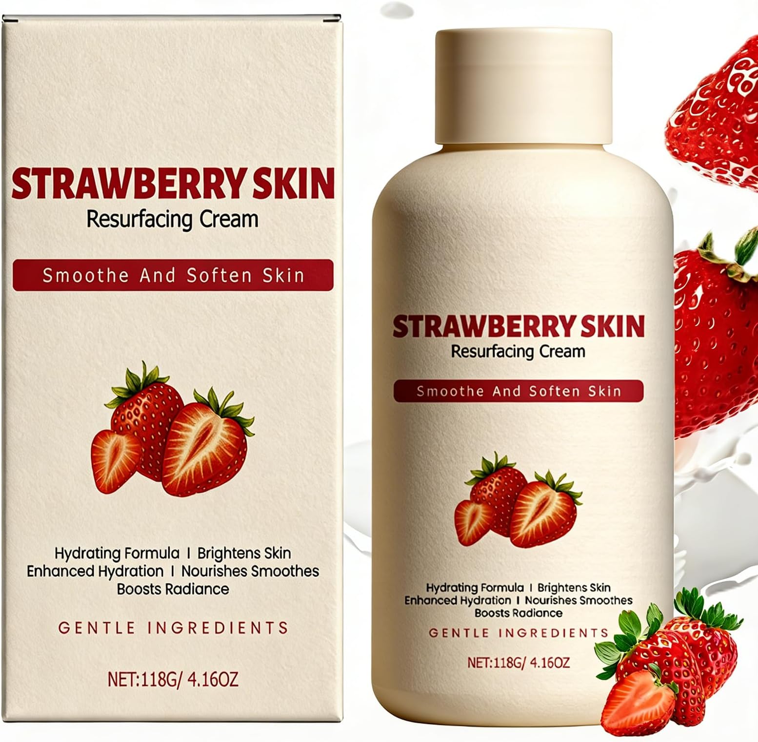 – Strawberry Skin Treatment Cream, Leg Resurfacing Exfoliating Moisturizing Lotion for Bumpy, Rough & Chicken Skin, Reduces Uneven Texture, 118g