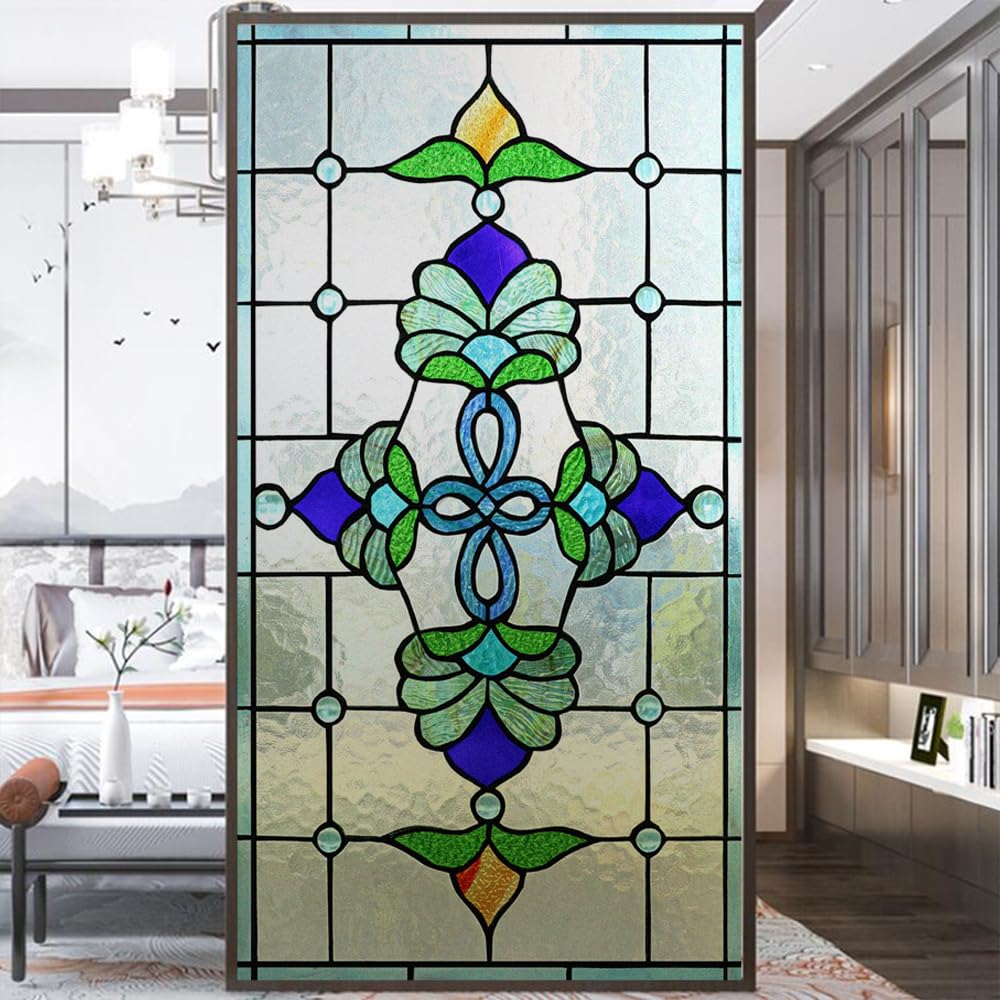 Acmore Privacy Window Film Stained Glass Heat Control Anti UV Blocking Glass Stickers Glue Free Static Cling for Home Decor W23.6 x H59.1(60x150cm) โ image 1