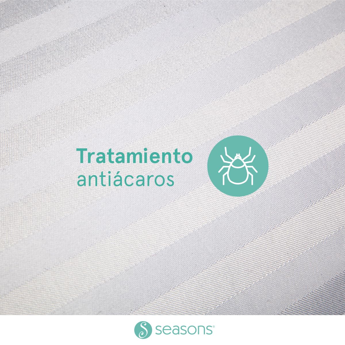 SEASONS - Almohada de Fibra con Tacto Pluma, 150 cm, Antiácaros, Tejido Satén Algodón, Ligera y Transpirable, Doble Funda, Tratamiento con Limpieza de Ozono, Fabricado en España