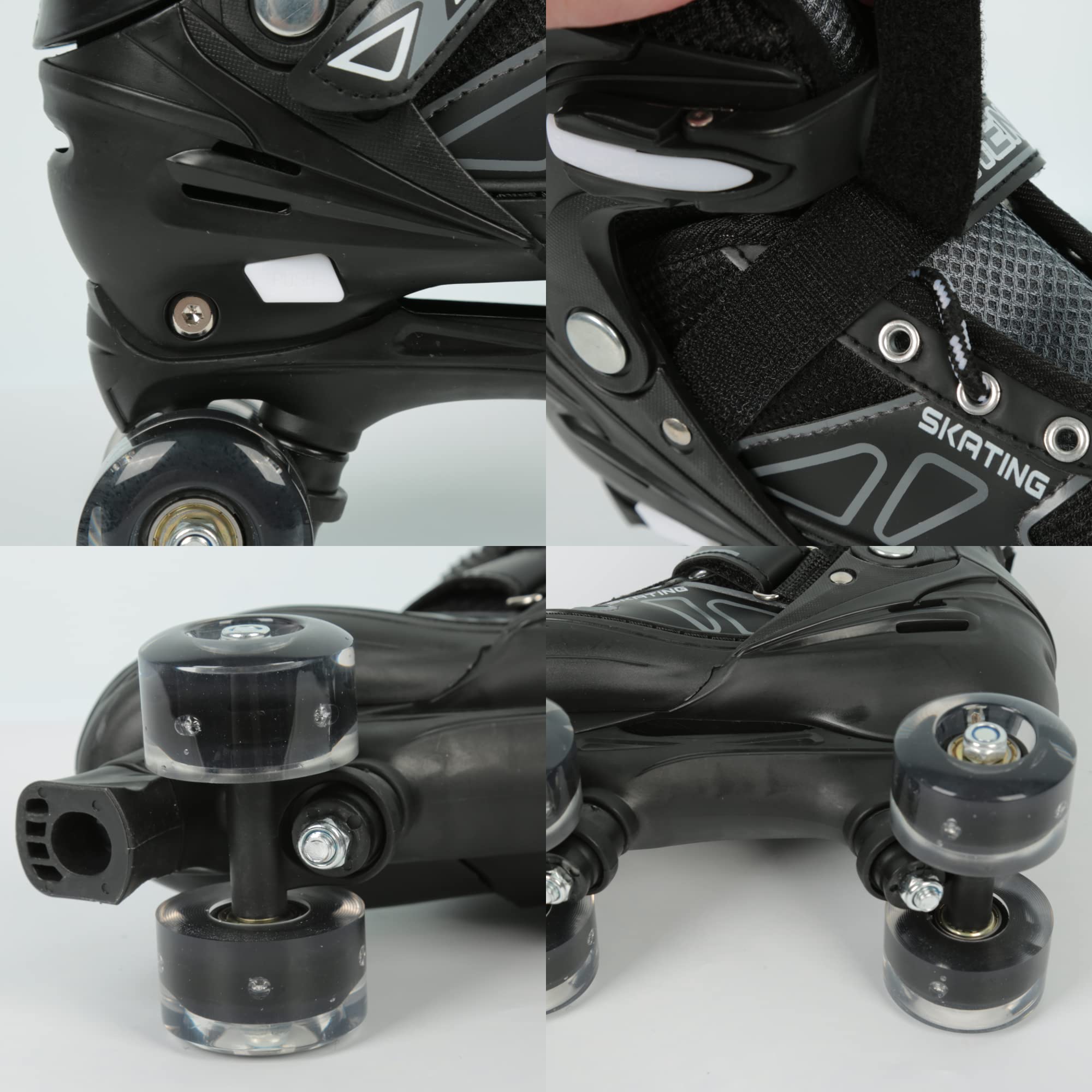 Pattini a rotelle, Pattini Quad Classici, Roller Skates per Ragazze e Ragazzi, senza Ruote Luminose, Comode e Traspiranti Pattinaggio a Roulette per Principianti, Nero M (32-37)