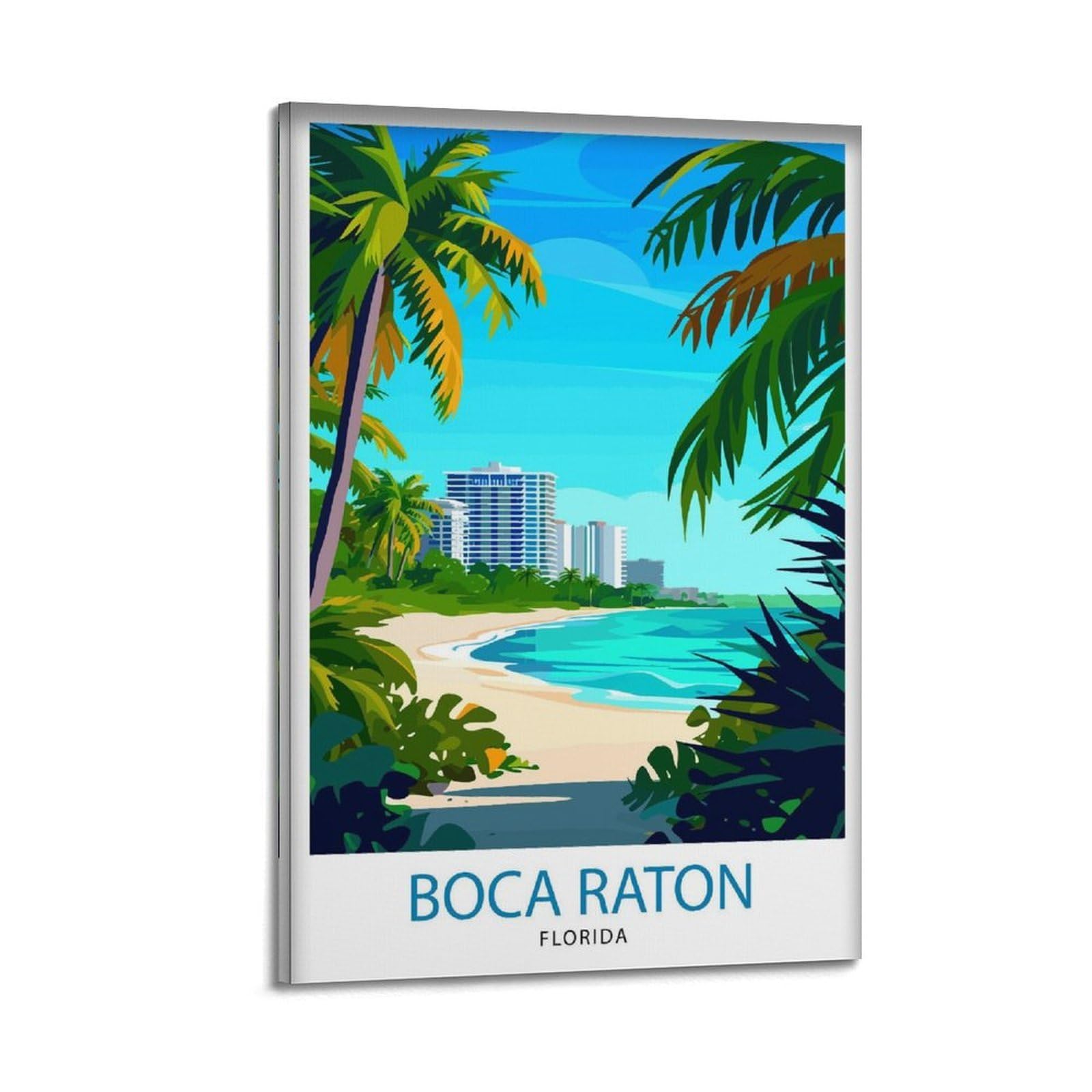 xiaoxiaoshen Boca Raton Florida Coastal City Beach Paradise Seaside South Landscape Tropical Canvas Poster Wall Art Prints Room Aesthetic Murals Bedroom And Living Decorations 24x36inch(60x90cm)