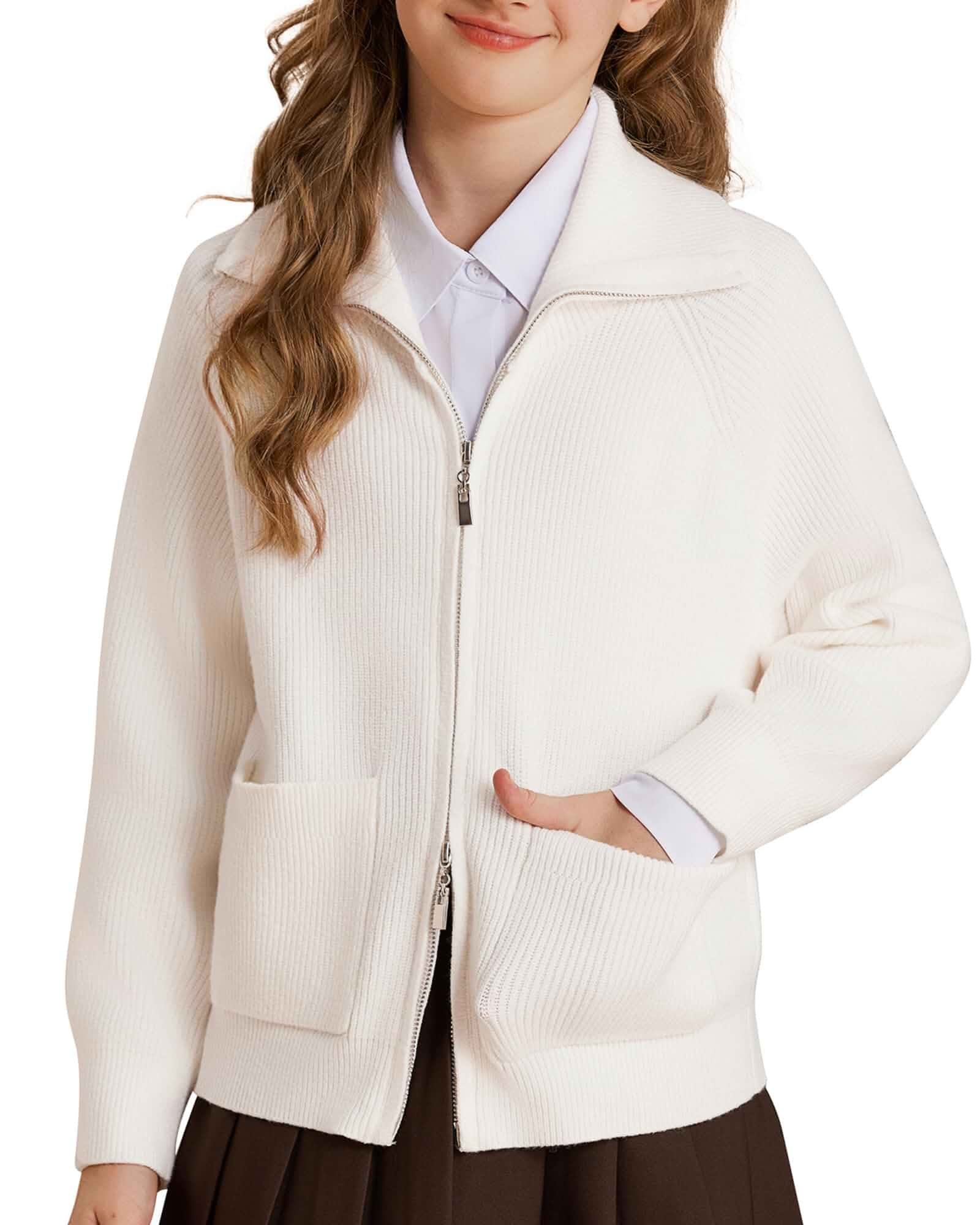 GRACE KARIN Girls Sweater Cardigan Uniform Zip Up Knit Fall Kid Jacket Size 6-14 Long Sleeve