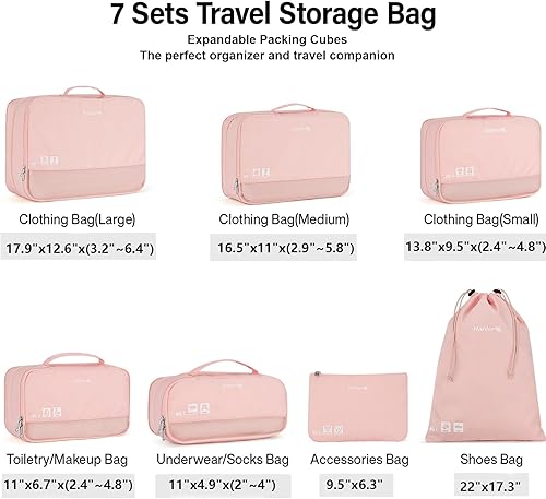 Miniatura 2 de Hanke 7 juegos de cubos de embalaje para viajes, bolsas organizadoras de viaje, organizadores de embalaje expandibles compresibles
