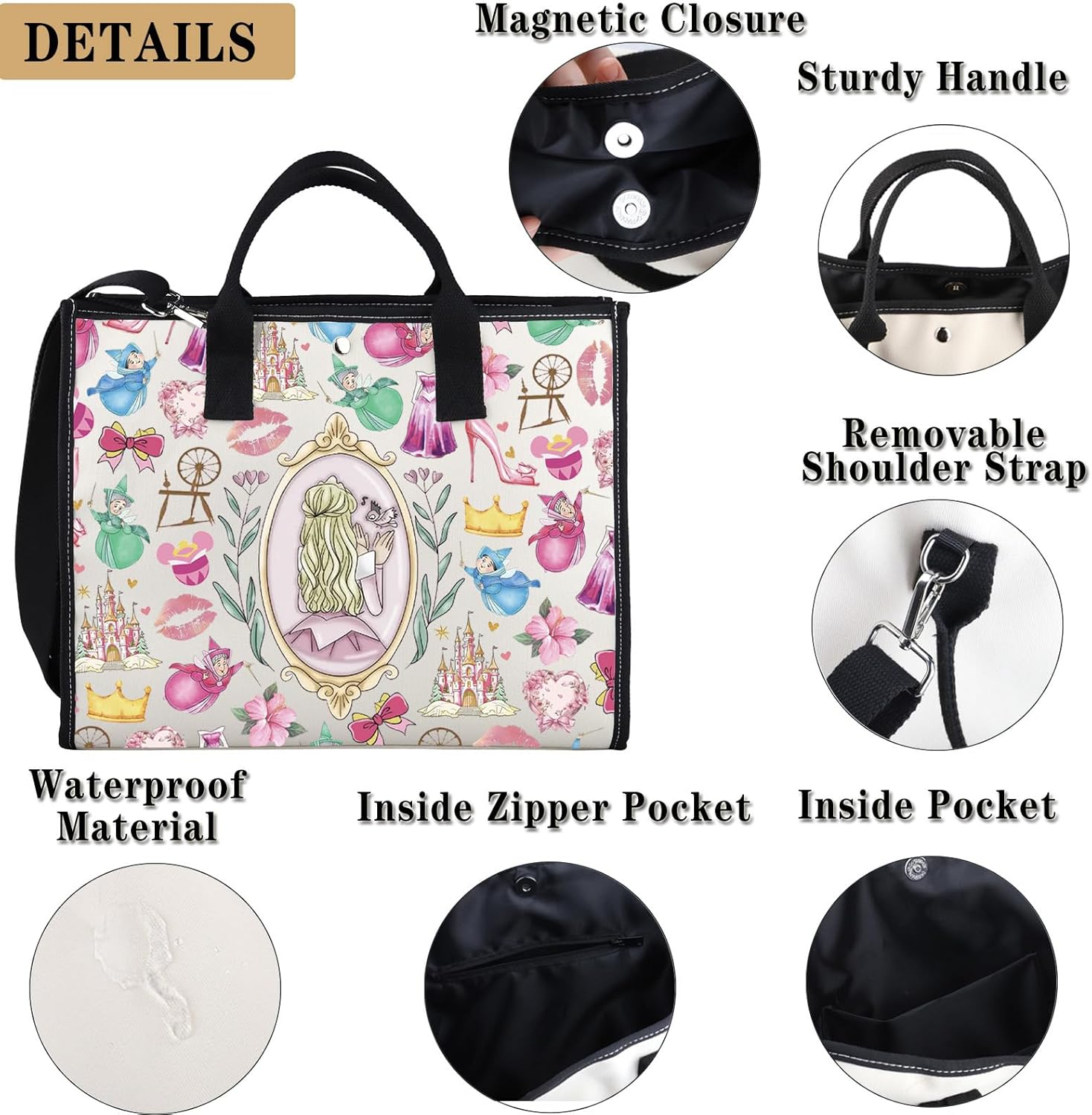 GJTIM Sleeping Princess Gift Princess Sleeping Cartoon Movie Gift Princess Tote Bag for Lovers