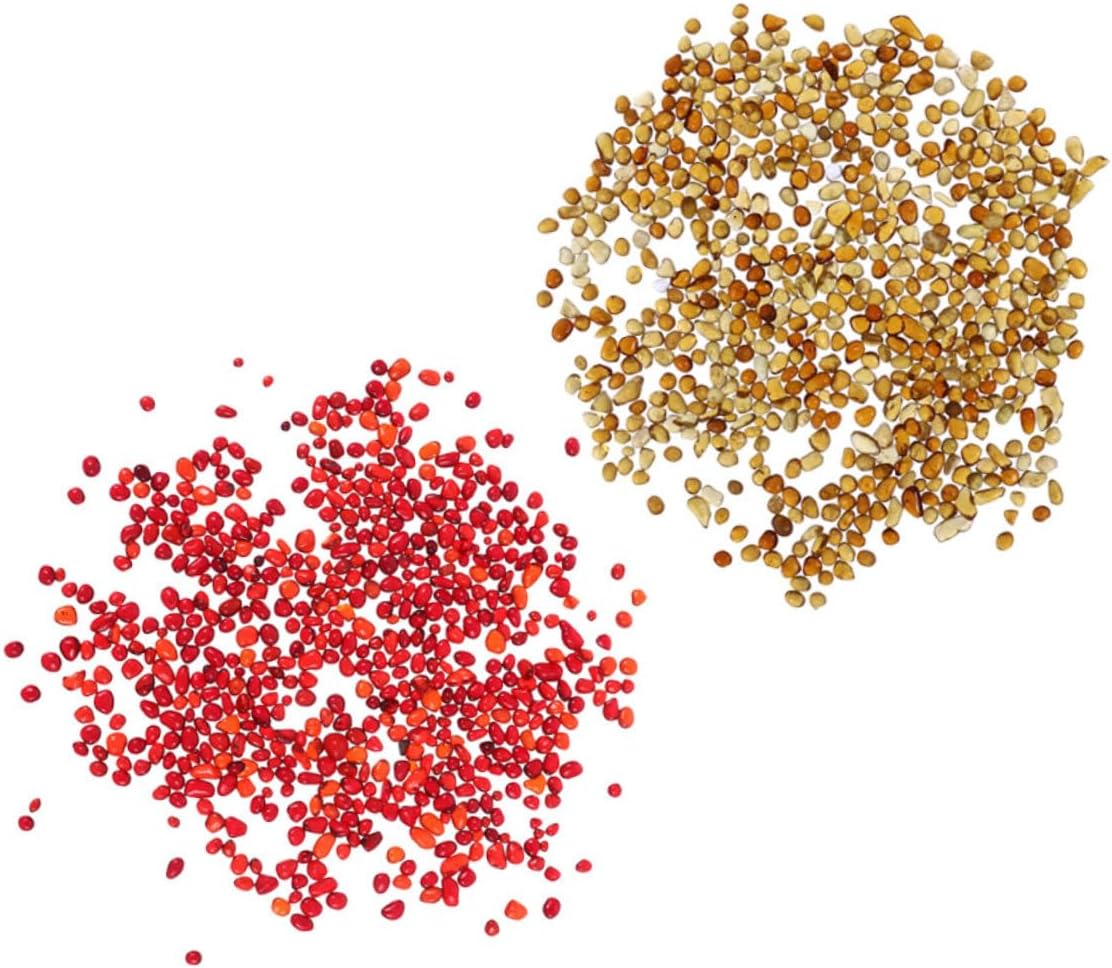 Aquarium Gravel Fish Tank Stones 2-Set Natural Colored Glass Gravels 250g China Red + 250g Amber Substrate for Freshwater Aquarium Landscaping and Terrarium Decor