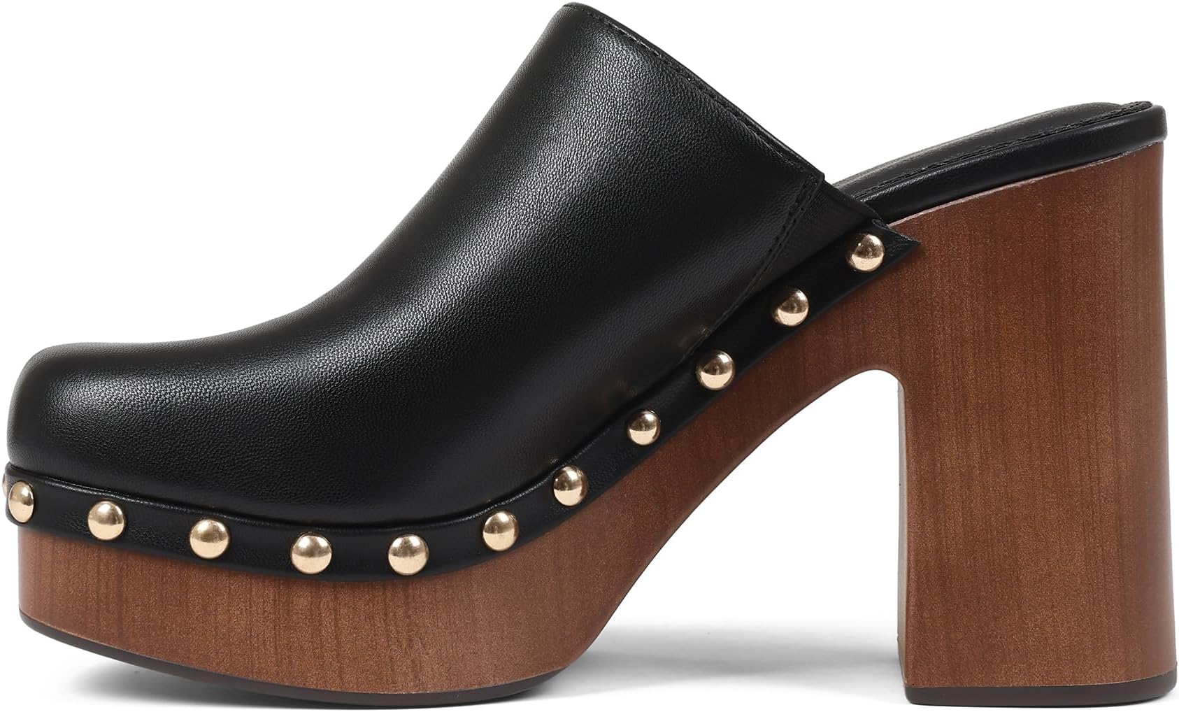 Womens Platform Clogs Mules Chunky High Heeled Sandals Round Toe Slip On Slides Rivet Studded Heels for Women Casual Comfy Shoes