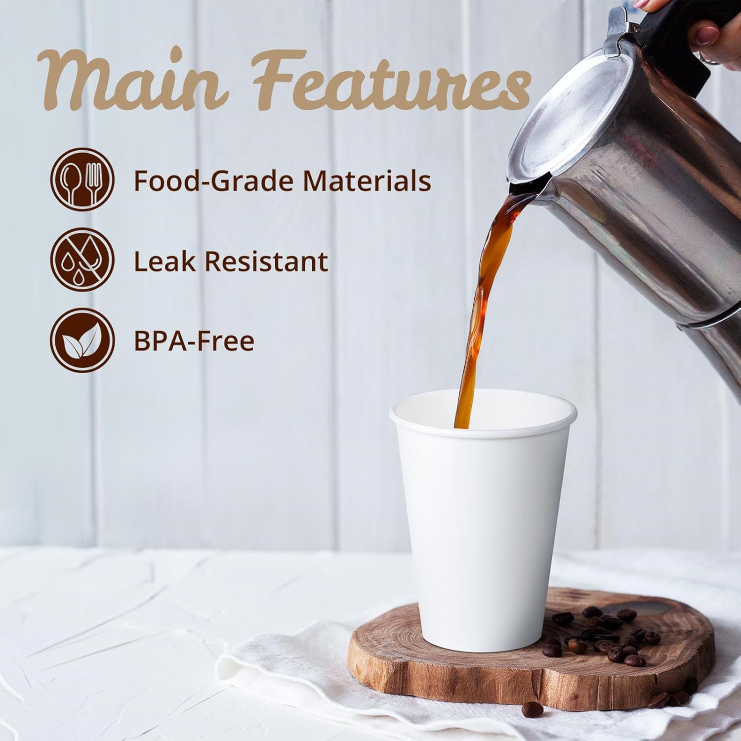 MATICAN Disposable Coffee Cups, 200-Pack 12-oz Bulk Paper Cups for Hot or Cold Drinks, White Cups for Office, Parties, and To-Go Use (No Lids) - Image 6