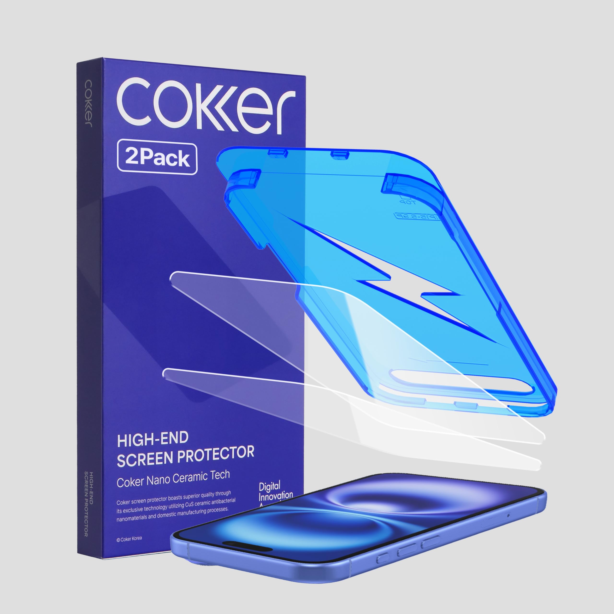 COKER Ochraniacz ekranu ze szkła hartowanego zaprojektowany dla iPhone'a 16, zaokrąglona krawędź, twardość 9H, nietłukąca, odporna na zarysowania, odciski palców, wrażliwa na dotyk, łatwa instalacja