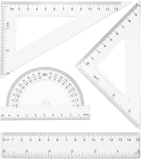 HARFINGTON 4pcs Triangular Ruler Set 15cm Plastic Metric Inch Geometric Protractor Triangle Engineering Scale Drafting Ruler Kit for Office Home