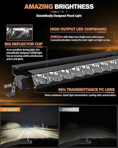 Miniatura 2 de Barra de luz LED sin remaches de 20 pulgadas con DRL verde, luz de conducción todoterreno, hasta 15,000 lúmenes, luz blanca de 6000 K, 1500 pies de
