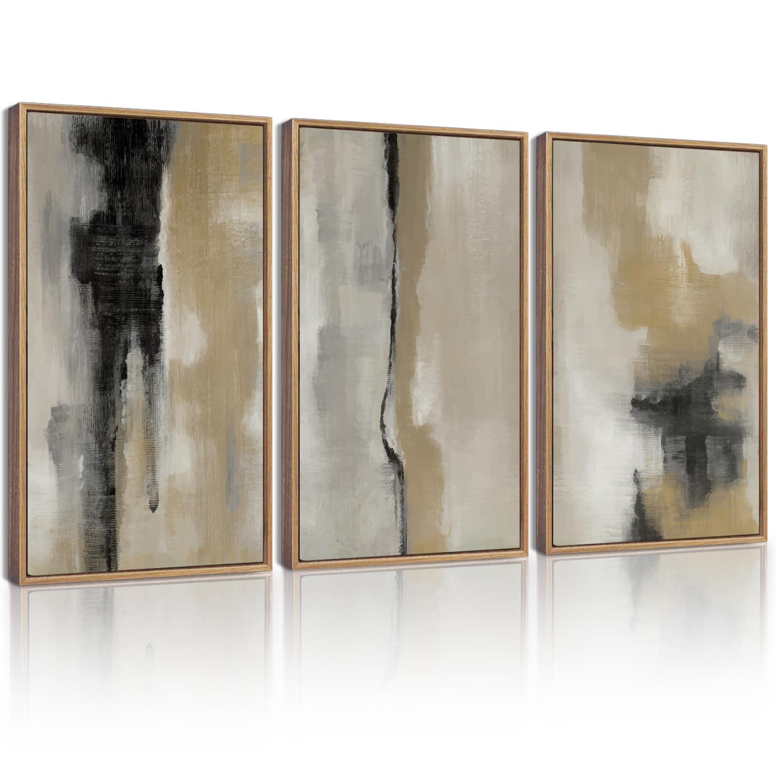 KUVIOKE Black Gray Abstract Framed Wall Art Minimalist Modern Neutral Wall Art Decor for Living Room Hallway Bedroom Ready to Hang 11x14in (Natural