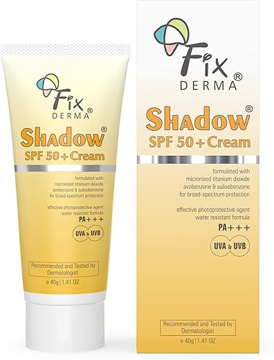 Fixderma Shadow Sunscreen SPF 50+ Cream PA+++ | Sunscreen for Dry Skin | Sunscreen for UVA & UVB Protection | Non Greasy & Water Resistant – 40 gm