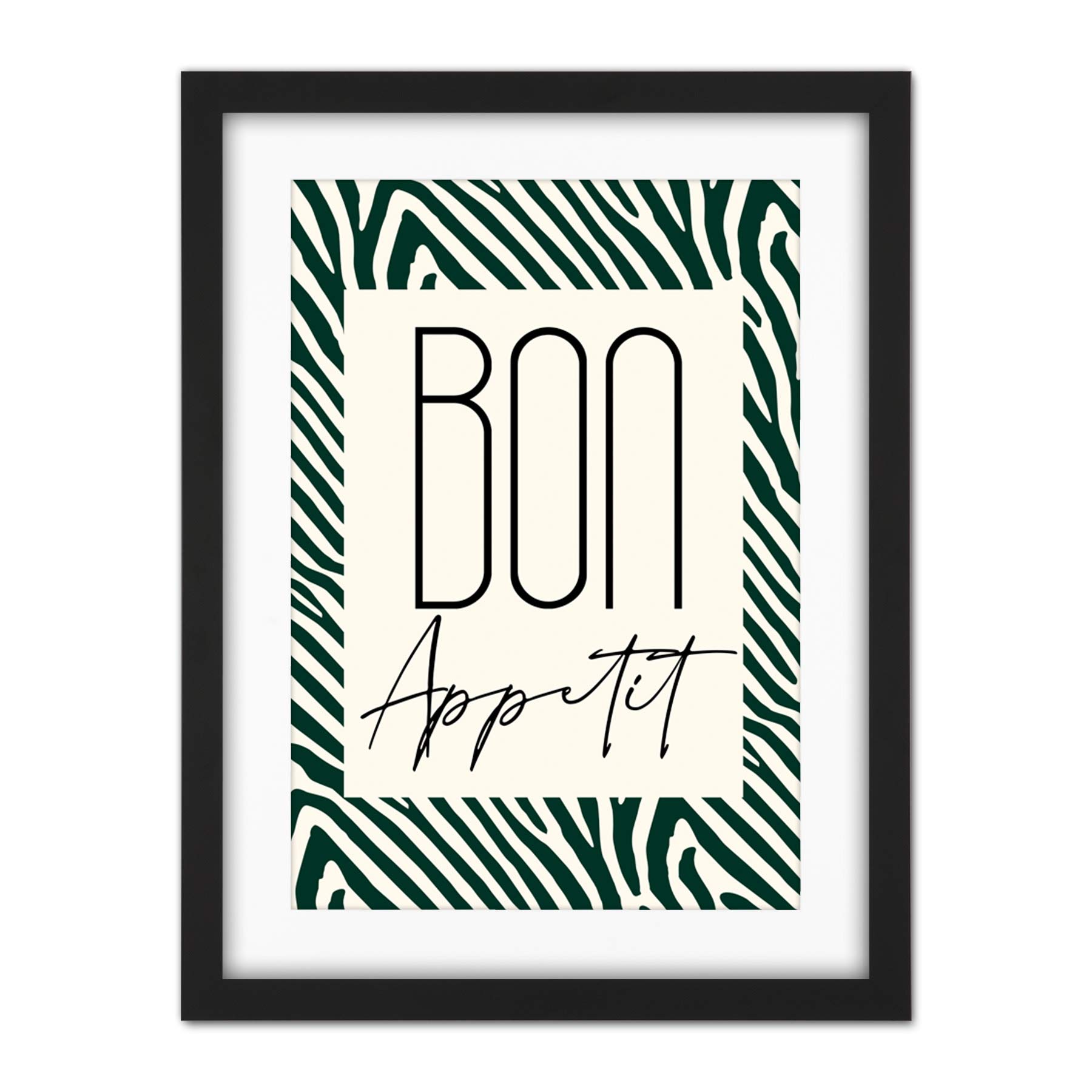 Wee Blue Coo Kitchen Zebra Bon Appetit Typography Artwork Framed Wall Art Print 18X24 Inch