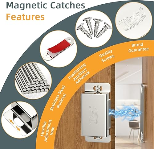 Miniatura 3 de Jiayi Pestillo magnético para gabinete, paquete de 4 pestillos magnéticos de 30 libras para puerta de armario, cierres magnéticos para puertas de