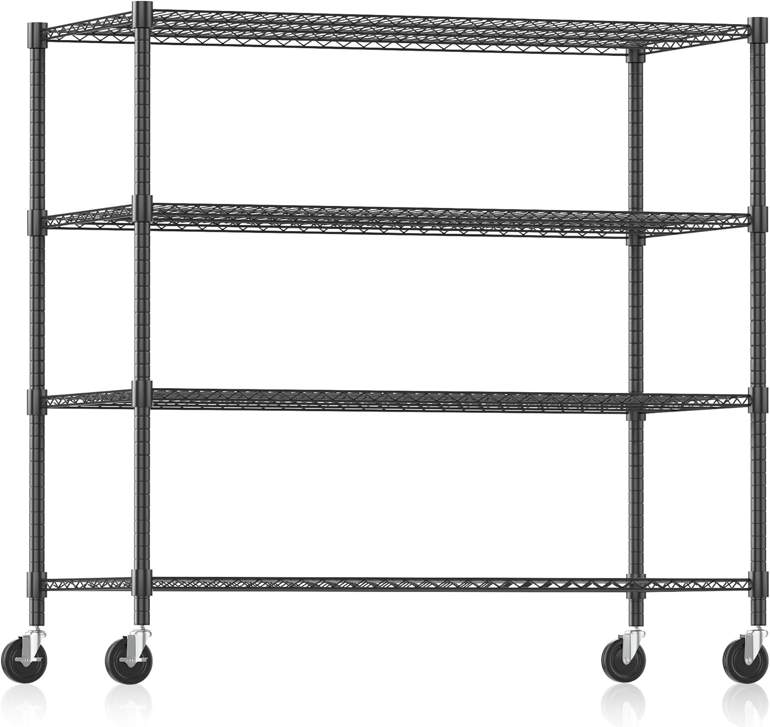 Himimi Storage Shelves 60″ W Wire Shelving with Wheels 2600LBS Heavy Duty Metal Shelves for Storage, 4-Tier Adjustable Wire Rack Shelving Garage Shelving Kitchen Storage Shelves 24″ Dx60 Wx72H, Black