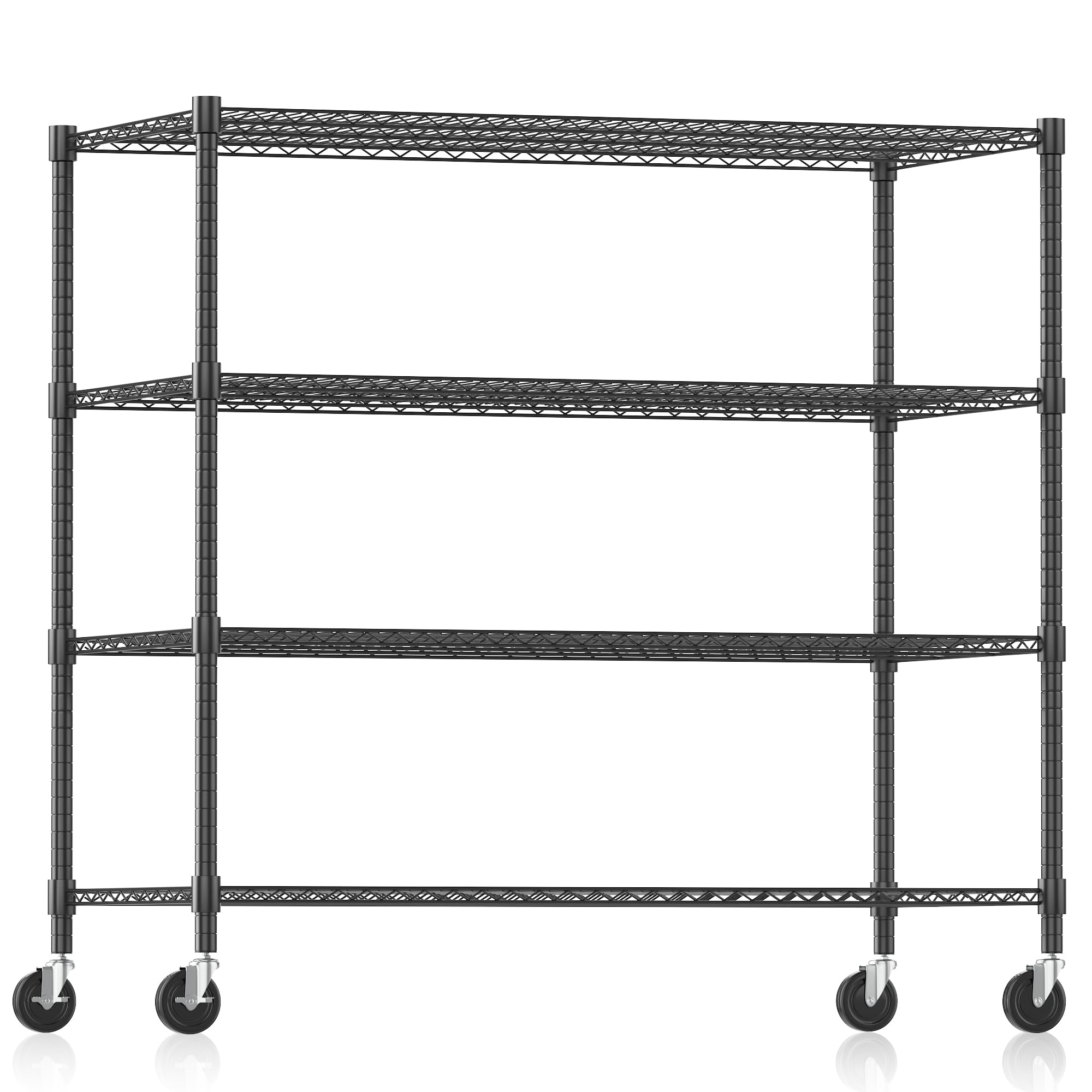 Himimi Storage Shelves 60" W Wire Shelving with Wheels 2600LBS Heavy Duty Metal Shelves for Storage, 4-Tier Adjustable Wire Rack Shelving Garage Shelving Kitchen Storage Shelves 24" Dx60 Wx72H, Black