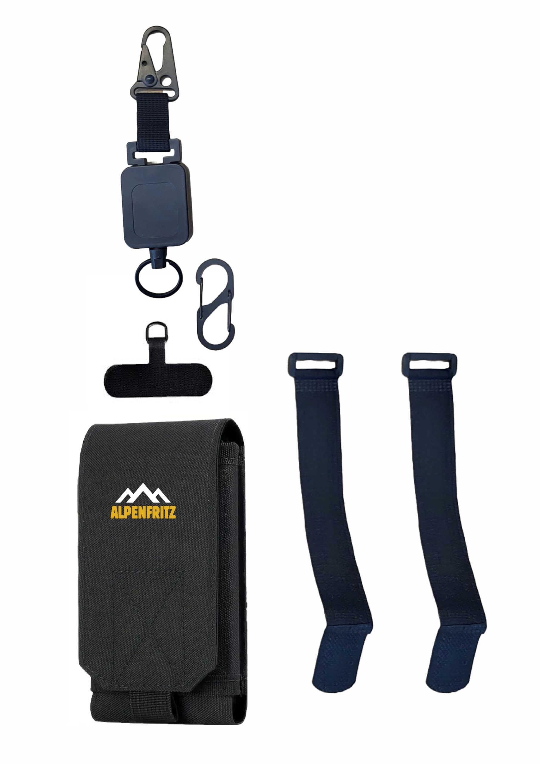 ALPENFRITZ Handy Sicherung XL Outdoor Handysicherung mit Karabiner, 160-185 mm, Nylon-Tasche mit weichem Inlay, Schwarz Set Outdoor Klettersteig Wandern Bergsteigen