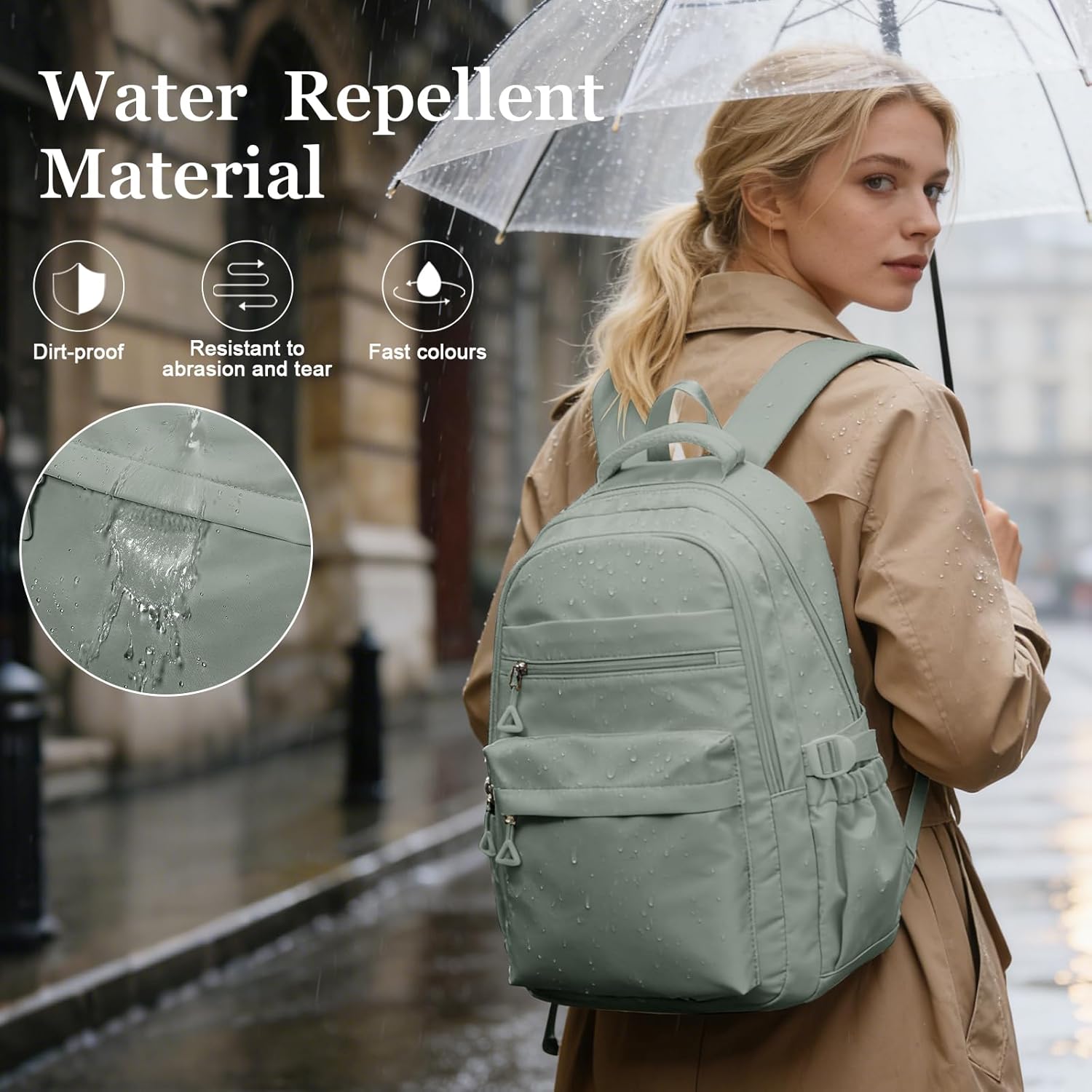 Backpack for College Students Women Men, Aesthetic Backpacks for Middle School, Waterproof Bookbag, Lightweight High School Backpack for Teens Boys Girls(Green) - Image 4