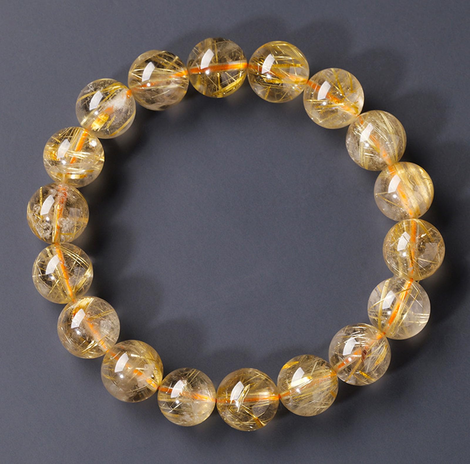 Bracciale in quarzo rutilato dorato naturale, braccialetti unisex cristallo | Braccialetti elasticizzati fatti a mano per la meditazione Yoga, guarigione spirituale con cristalli chiari e luminosi