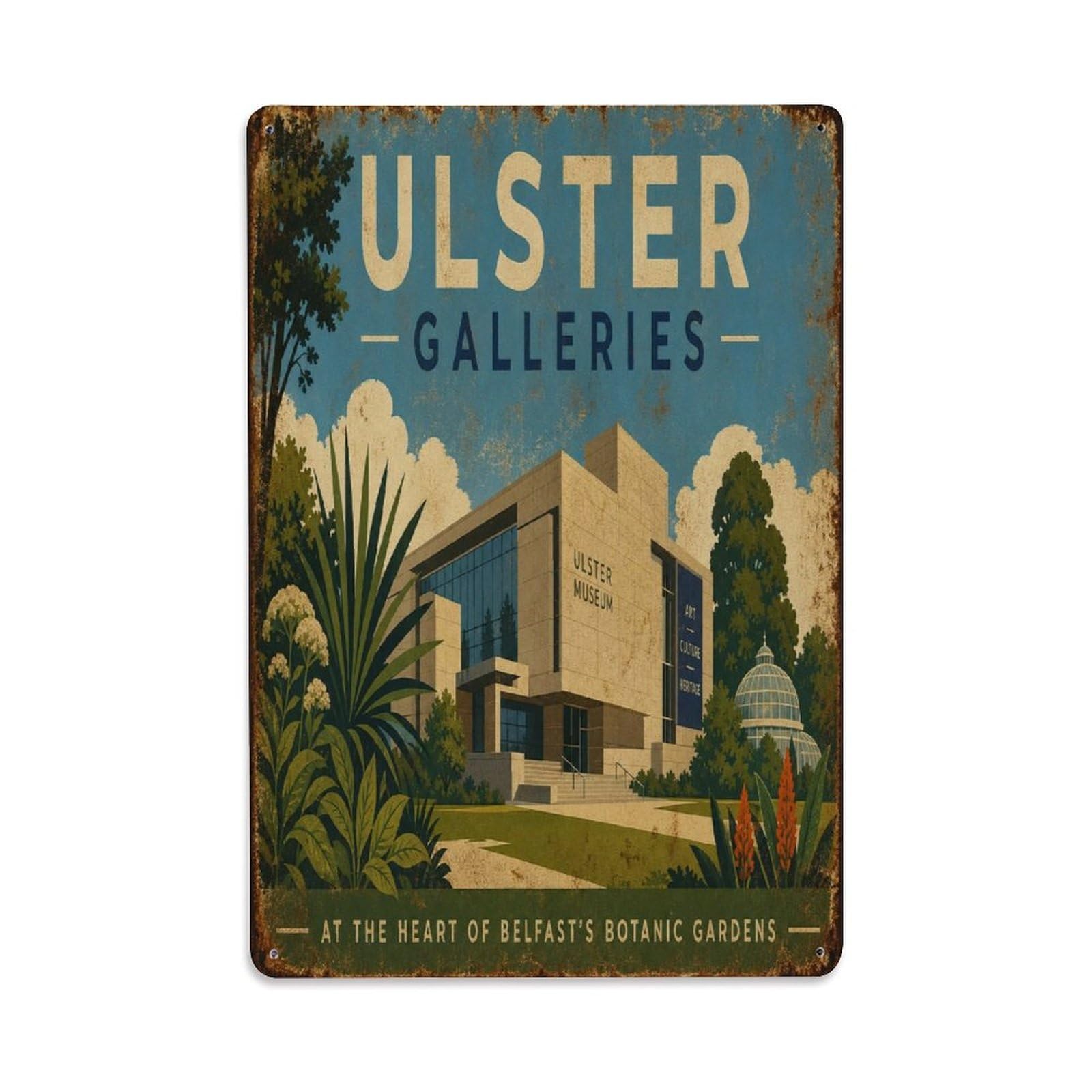 Belfast Botanic Gardens Culture Heritage Travel Metal Tin Sign Plaque Wall Decor for Cafe, Man Cave, Club Bar, Office, Home Garden Round Metal Poster 8x12Inch