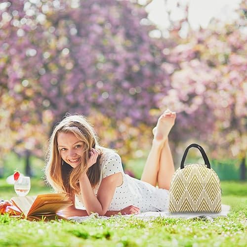 Miniatura 6 de Golden Chevron Lunch Tote Bag for Women Adult Men Aztec Insulated Lunch Box Small Leakproof Cute Lunchbox Cooler Bag Reusable Lunch Bag for Work