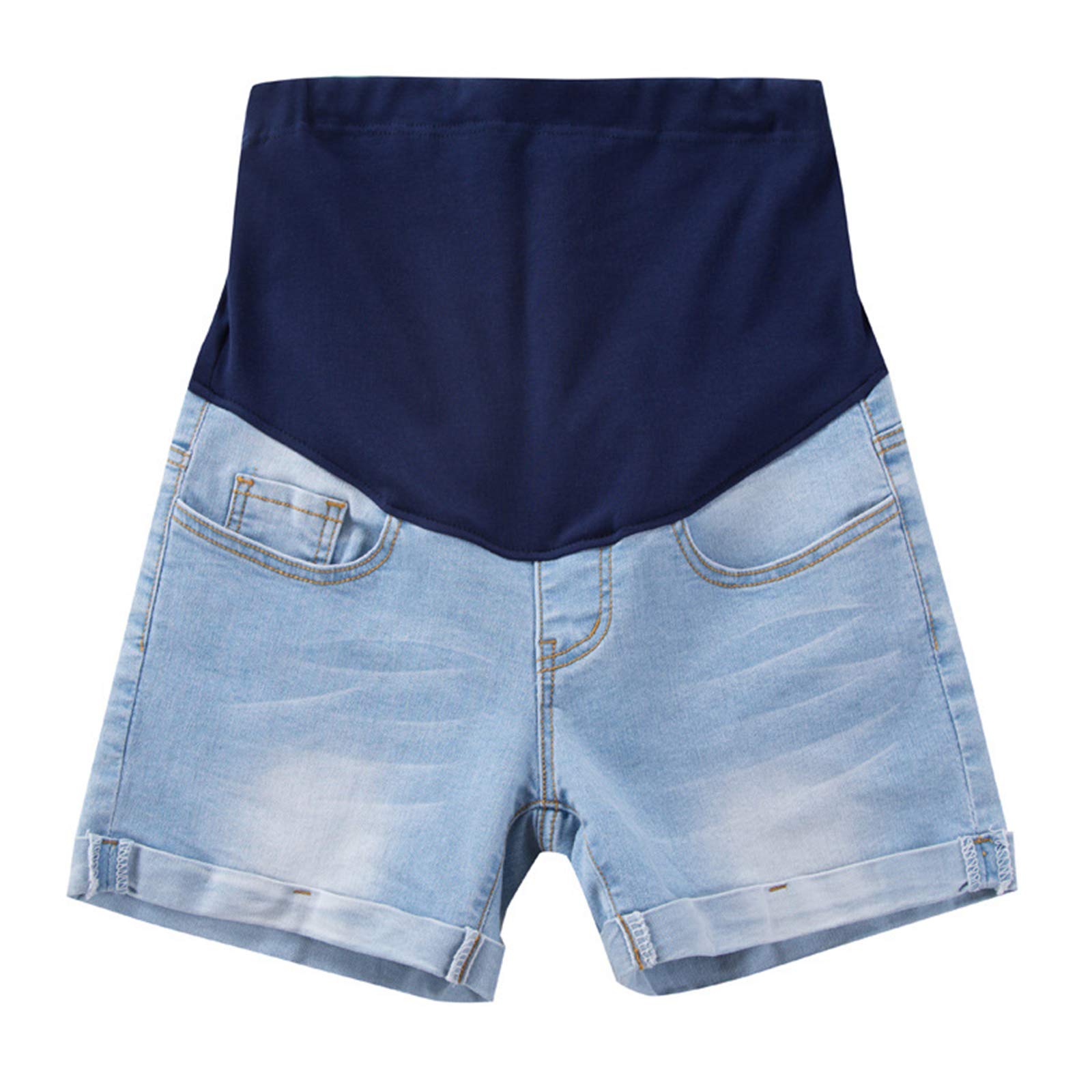 keephen Maternity Short Pants for Pregnant Women - Casual Over Bump Jeans Shorts Pregnancy Denim Shorts Maternity Clothing Blue