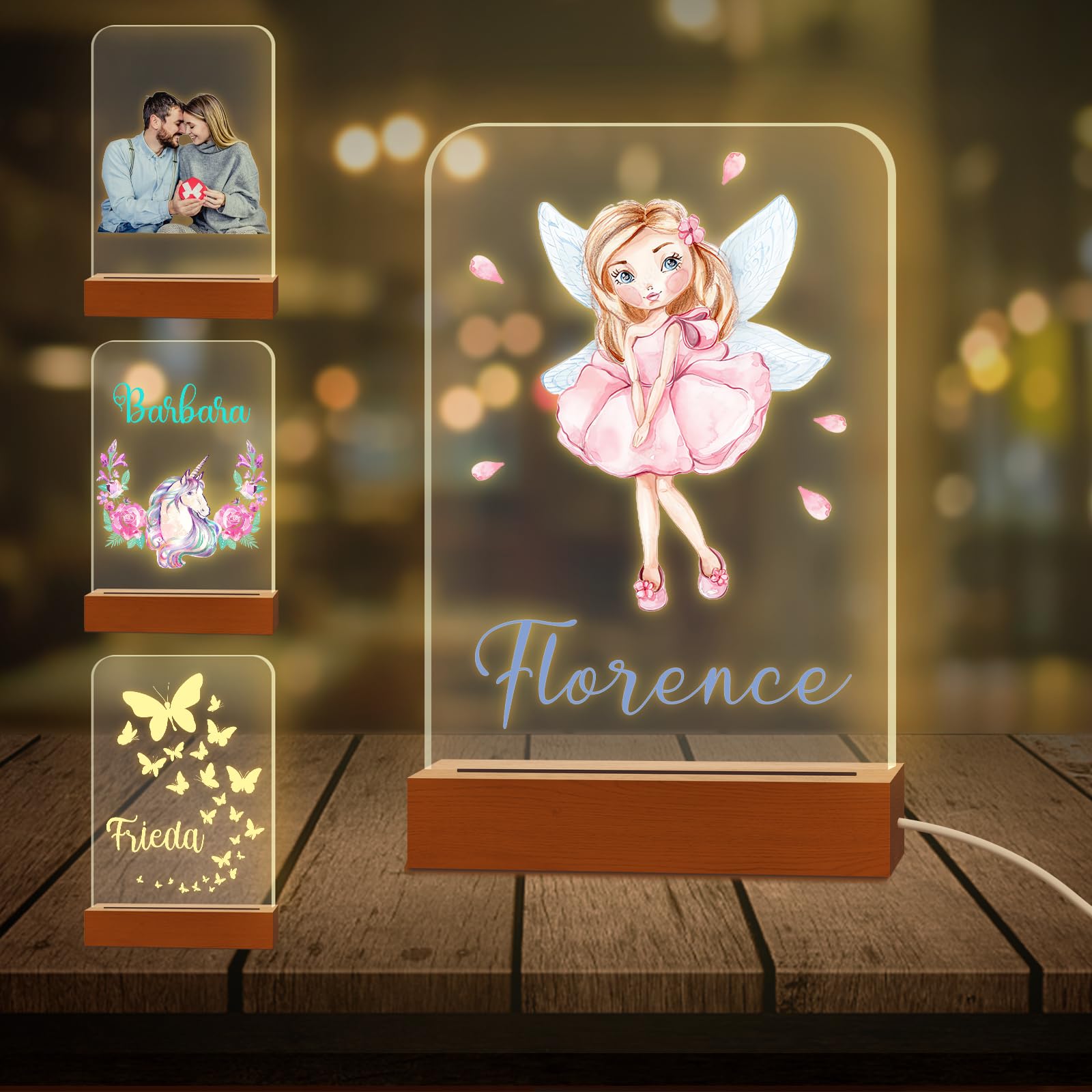 Aolun Personalized Night Light with Name Custom Acrylic Led Night Lamp with Base for Kid Boy Girl Room Decor — image 1