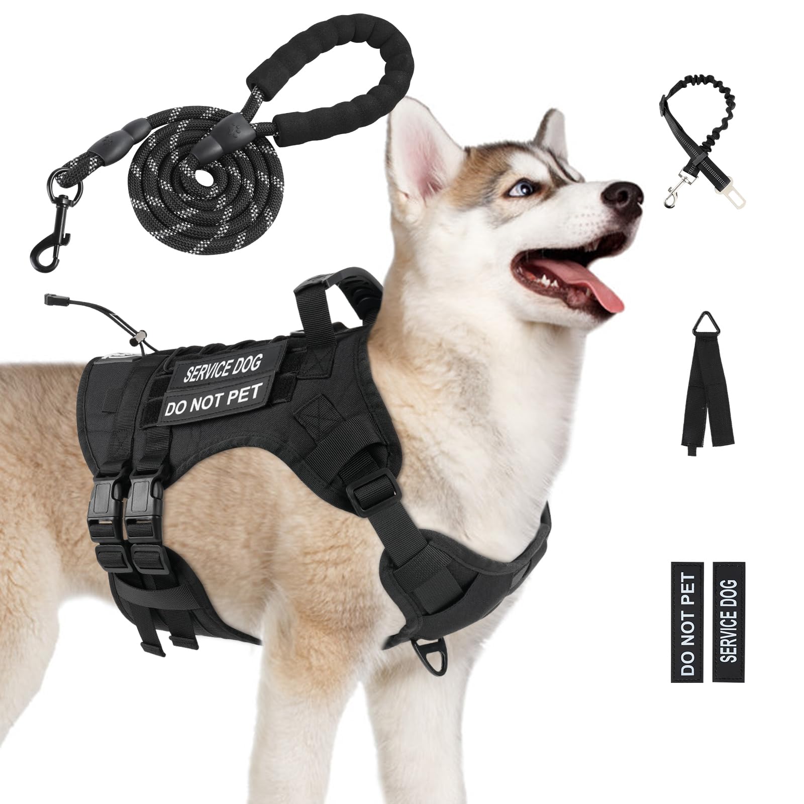 Photo 1 of **USED**Yungaspy No Pull Tactical Dog Harness for Small Dogs, Escape Proof Molle Dog Vest Harness and Leash Set, Adjustable Military Service Dog Harness with Handle for Medium Large Dogs(Black, MEDIUM