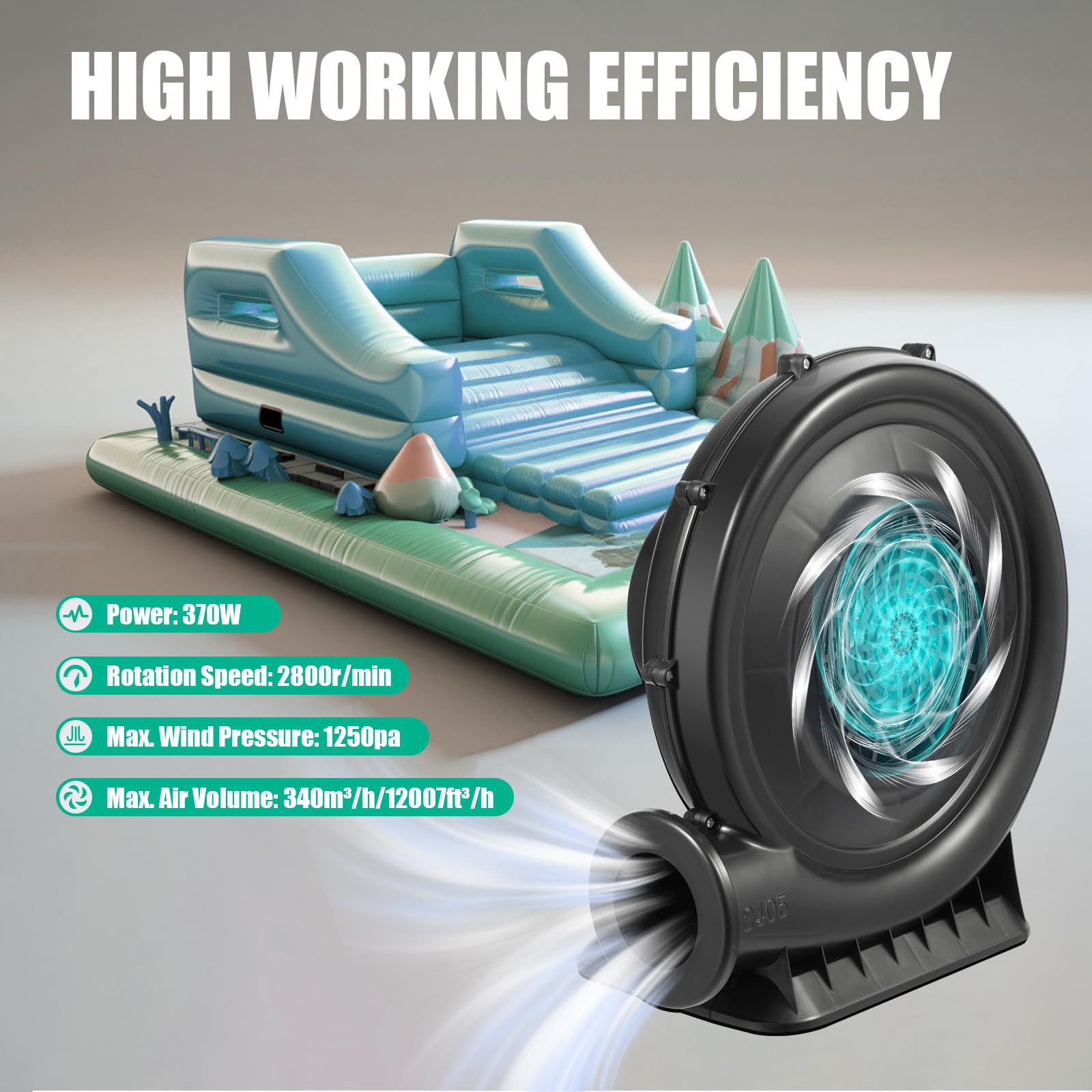 Ventilador permanente para juguetes inflables (220 V, 370 W)