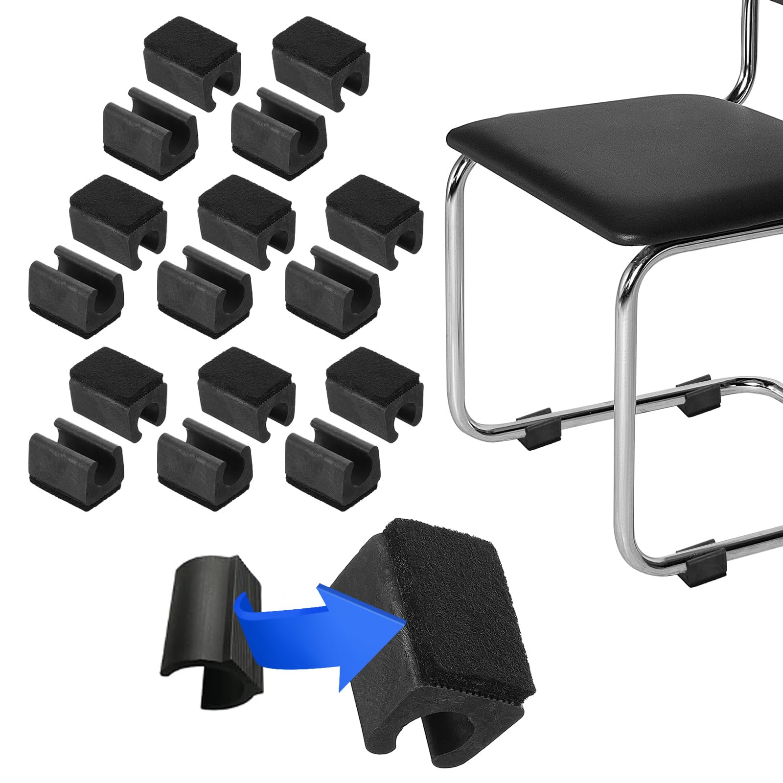 PATIKIL Rectangle U Shaped Chair Leg Tips Caps with Felt Pads, 16 Pack Slide Smoothly Furniture Feet Floor No Scratches No Noise Protectors Protect Hardwood Floors Fit Dia 12 mm Leg, Black