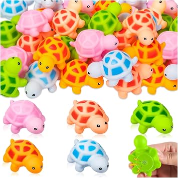 25PCS Mini Rubber Turtle Green Floating Squeaky Sea Turtle Rubber Bath Toy, Cute Screaming Sound Bulk for Bath Shower Swimming Pool Birthday Beach Decor5 Colors