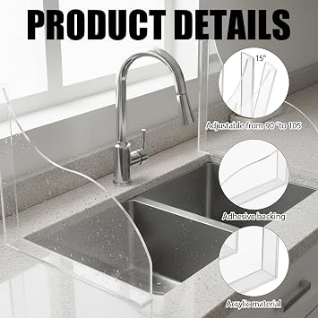 Bath Splash Guard, Shower Splash Guard, Sink Splash Guard, 2 Pack Acrylic Water Splash Guards for Bathroom Sink, Corner Basin, Shower Water Stopper Barrier