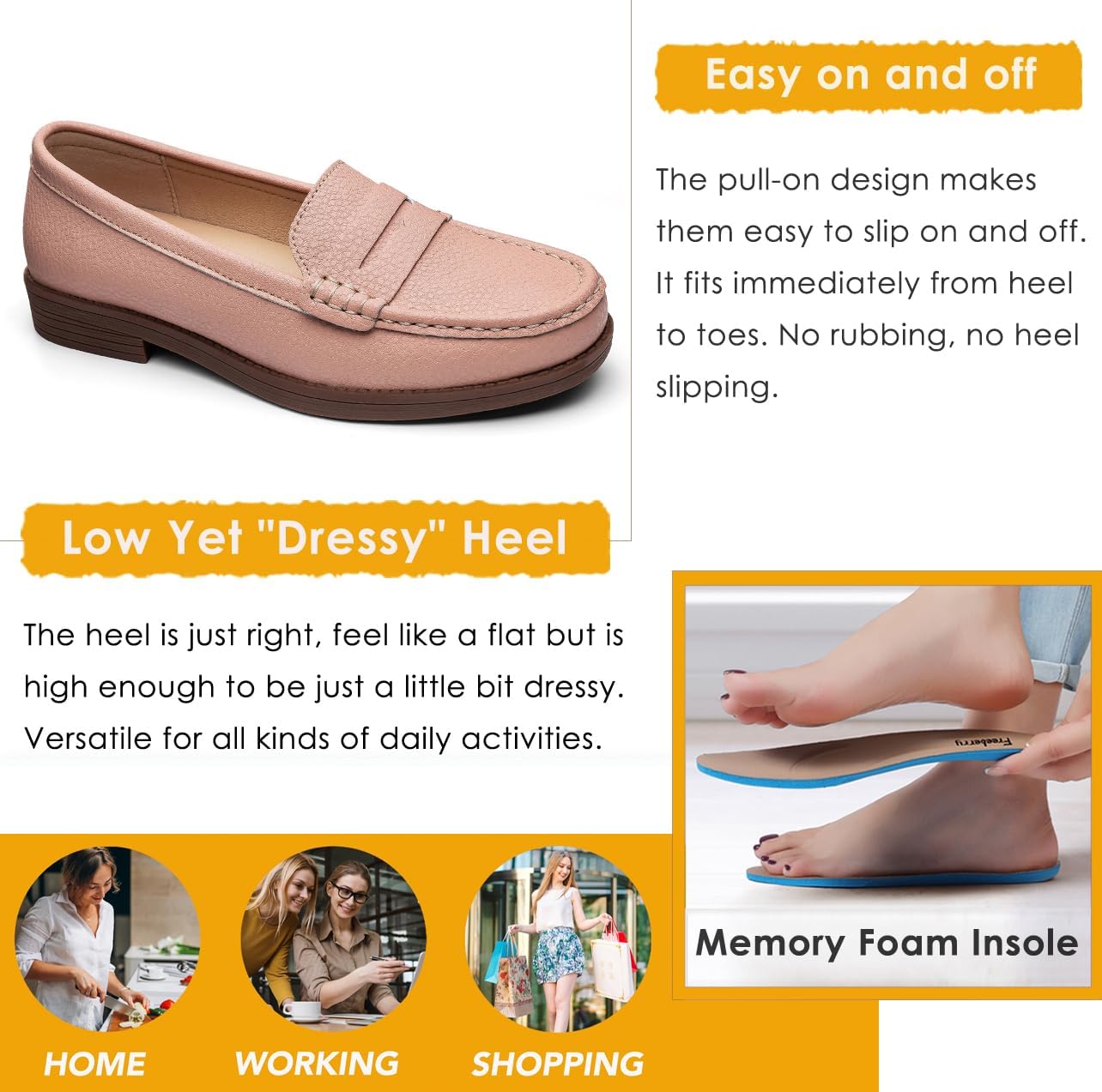 Women's Comfortable Leather Penny Loafers Slip On Business Casual Dress Shoes Lightweight Office Work Flats Everyday Walking Shoes for Women