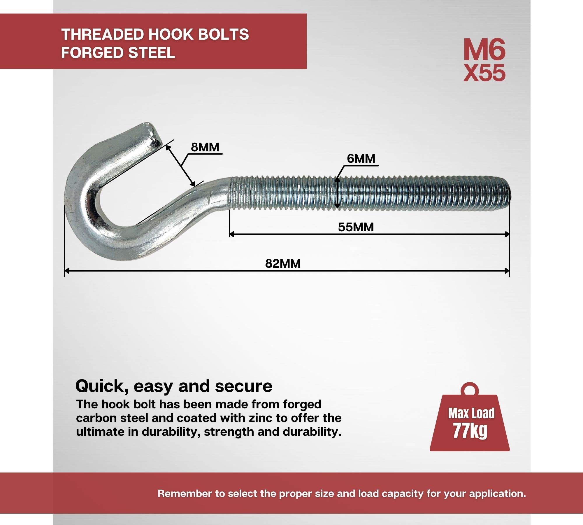 8 Stück Schraubhaken Edelstahl 304 - M6x25x75mm Mit Muttern