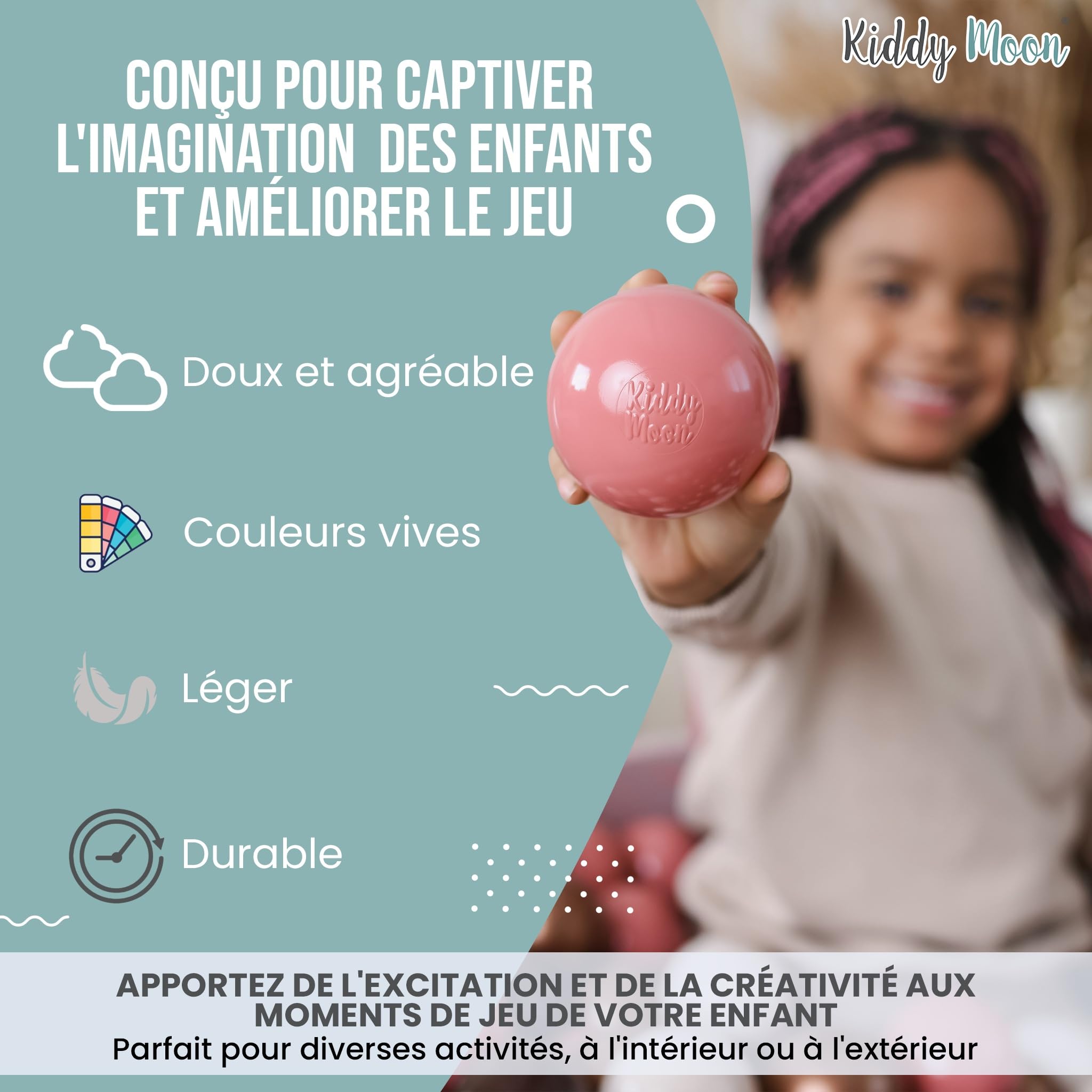 KiddyMoon Balles Colorées Plastique ∅7Cm pour Piscine Enfant Bébé Fabriqué en EU - 5