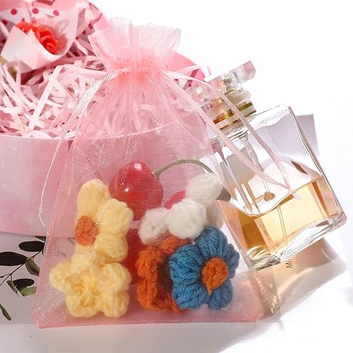 Miniatura 7 de Hopttreely 100 bolsas de organza, bolsa de organza de satén rosa de 4 x 6 pulgadas, bolsa de organza con cordón para boda, fiesta, bolsa de regalo,