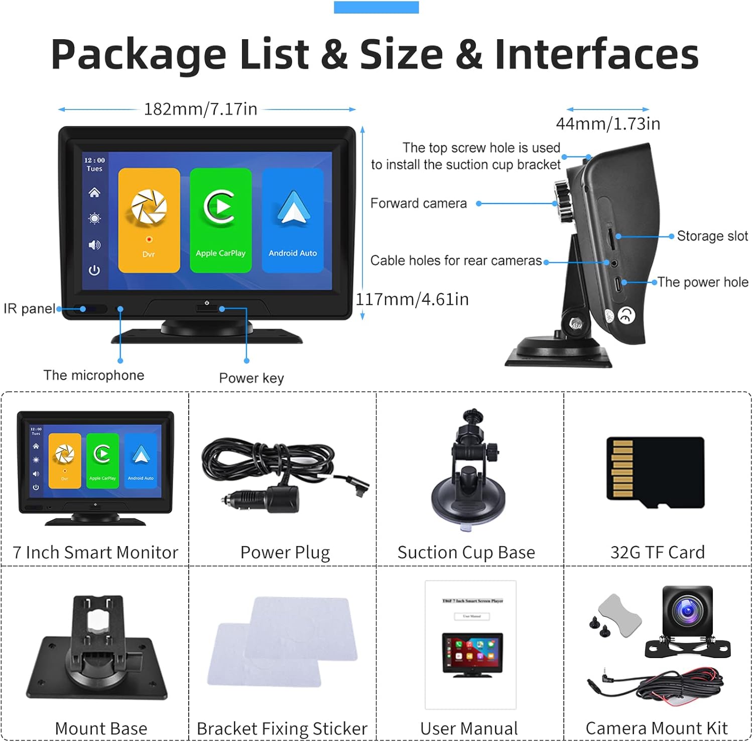 Package contents and product dimensions