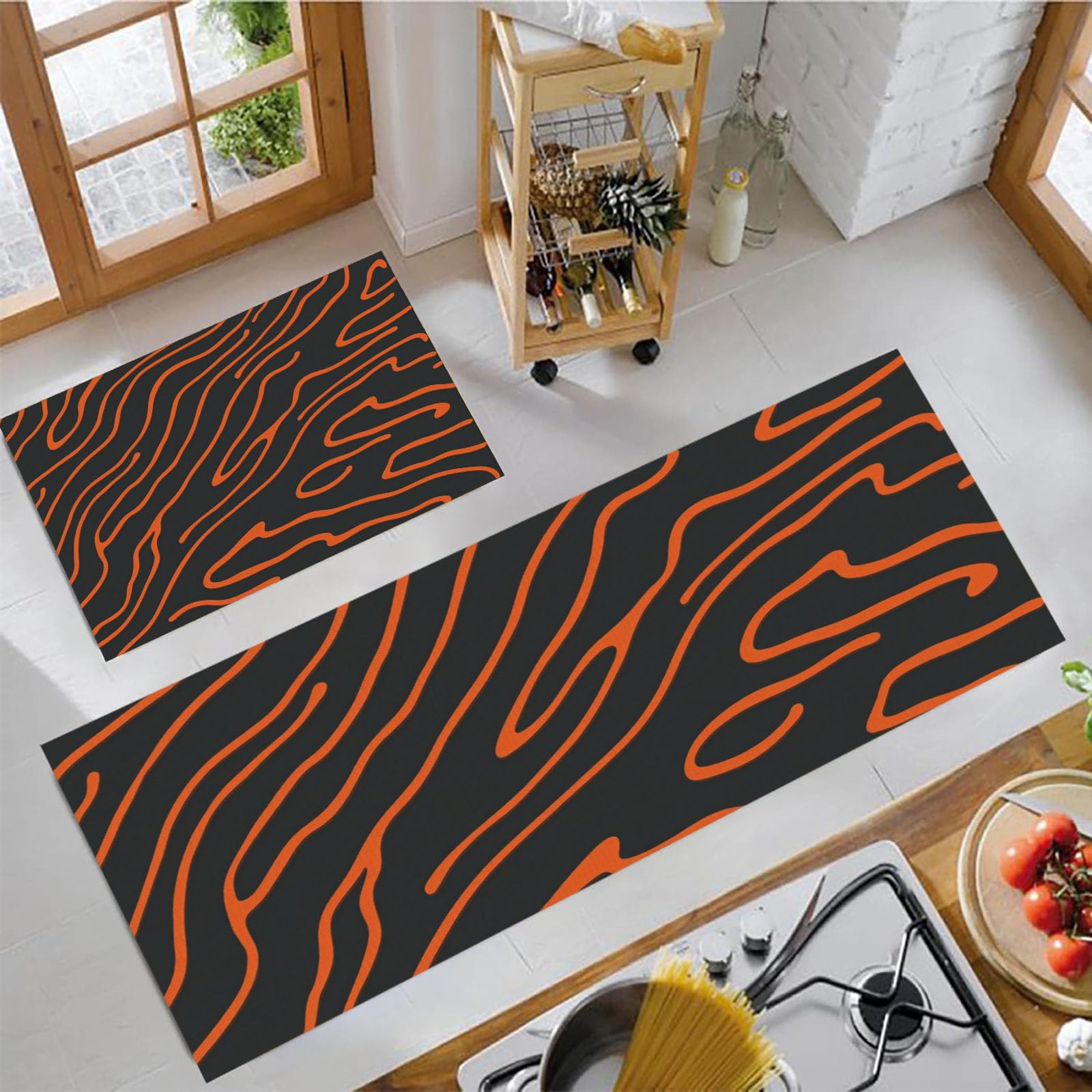 Alfombra cocina lavable DUOTCYELE set de 2 alfombrillas antideslizantes 50x150 cebra naranja