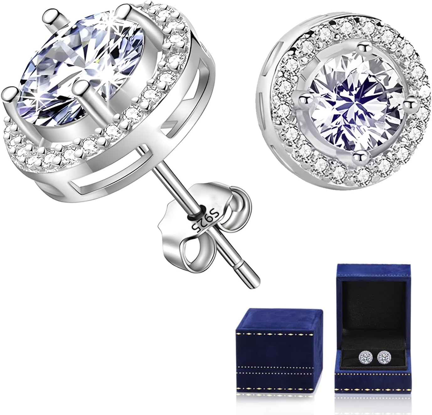 Moissanite Earrings for Women, 0.5-1 Carat, Lab-Created Diamonds, 925 Sterling Silver, 18K White Gold Plated, Color D, Clarity VVS1, Silver Studs, Jewelry, Gift.