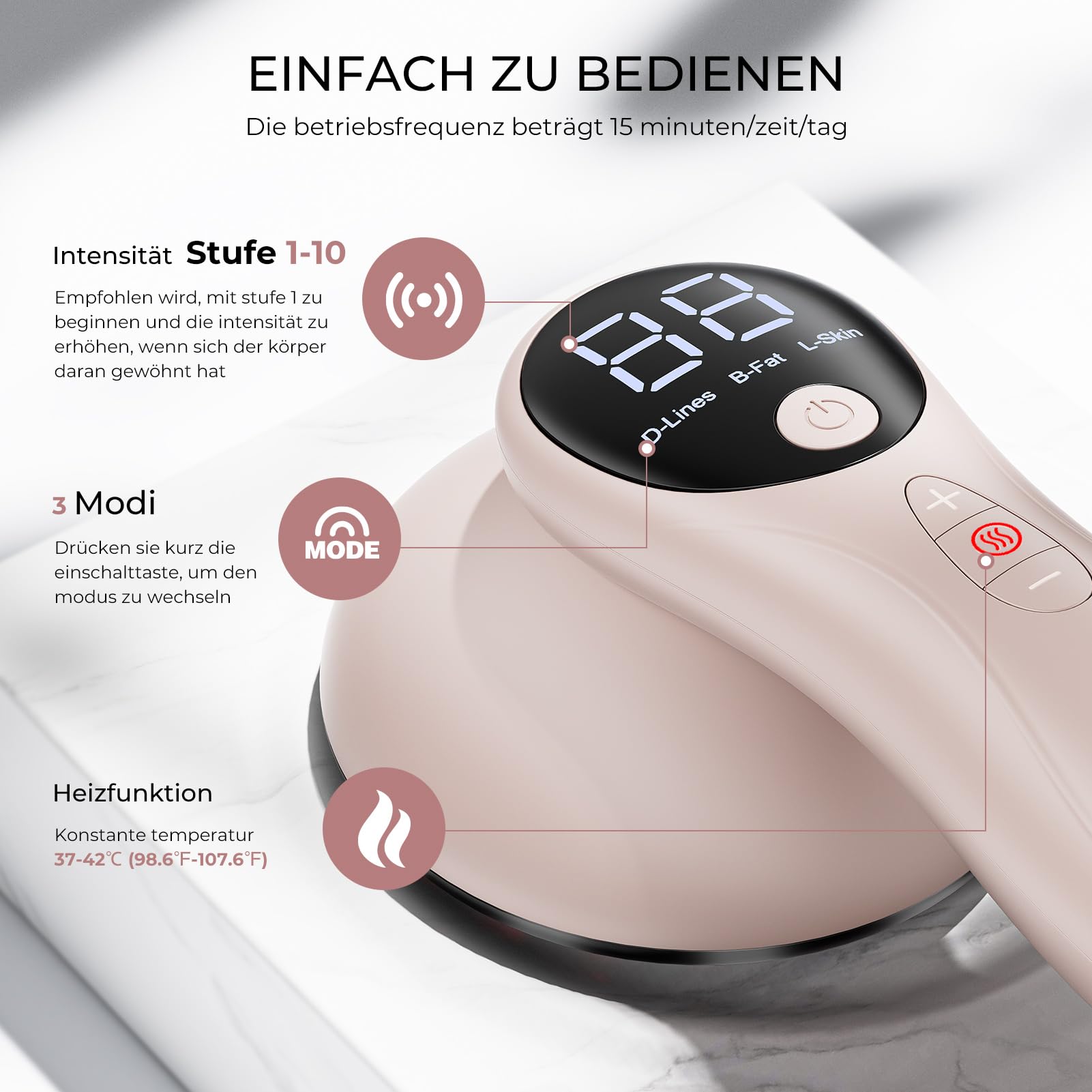 Cellulite Massagegerät mit 4 MassageköPfen, Anti Lipödem Handmassagegerät | Reduziert Dehnungsstreifen, fördert die Fettverbrennung und strafft die Haut.Geeignet für Bauch,Taille,Arme,Beine (Roségold)