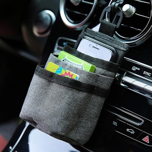 Miniatura 2 de LUFOX Organizador de bolsillo de ventilación de coche con puerto de carga para teléfono, teléfono celular, lápiz, cargador (negro) Negro