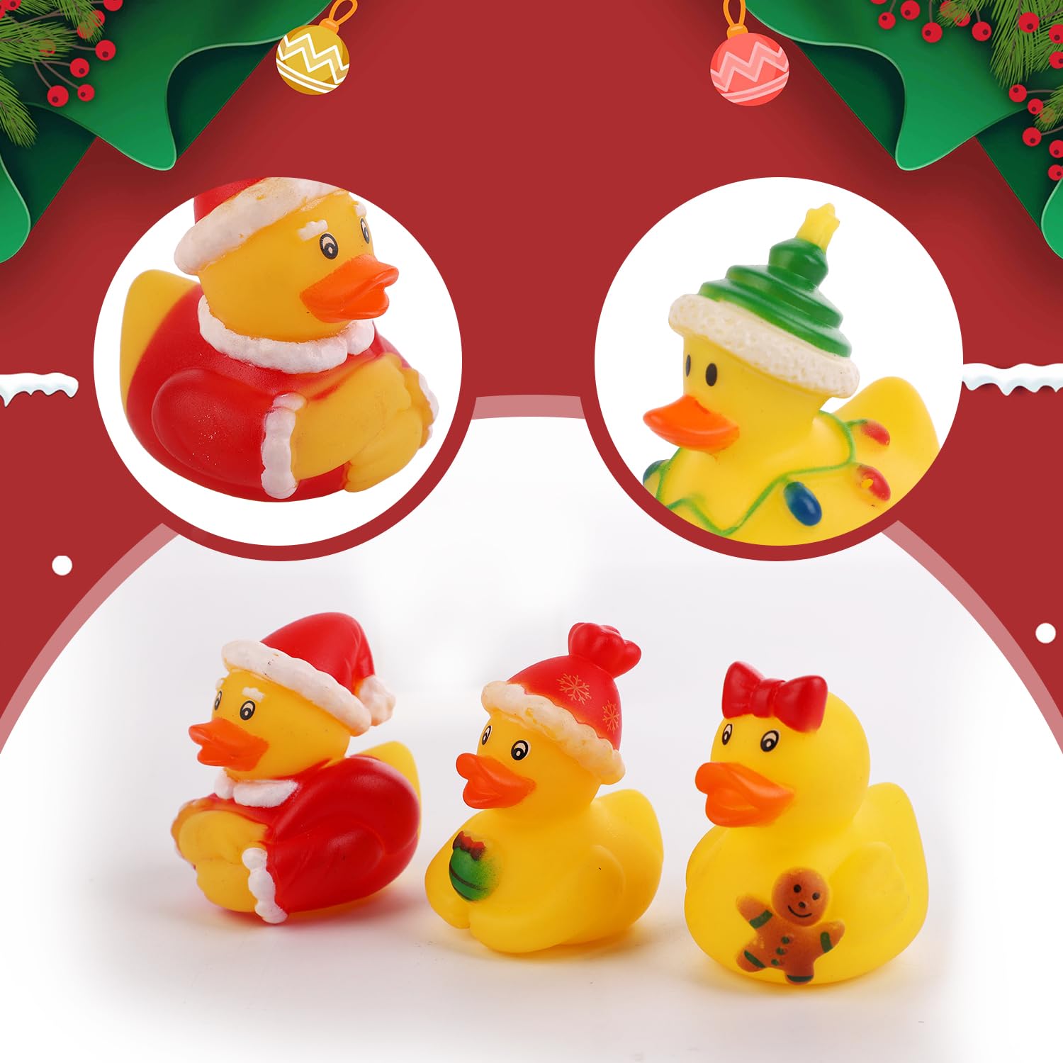 12 Assorted Little Christmas Ducks - Mini Rubber Duck Set for Xmas Holiday Celebrations & Party Supplies - Image 4