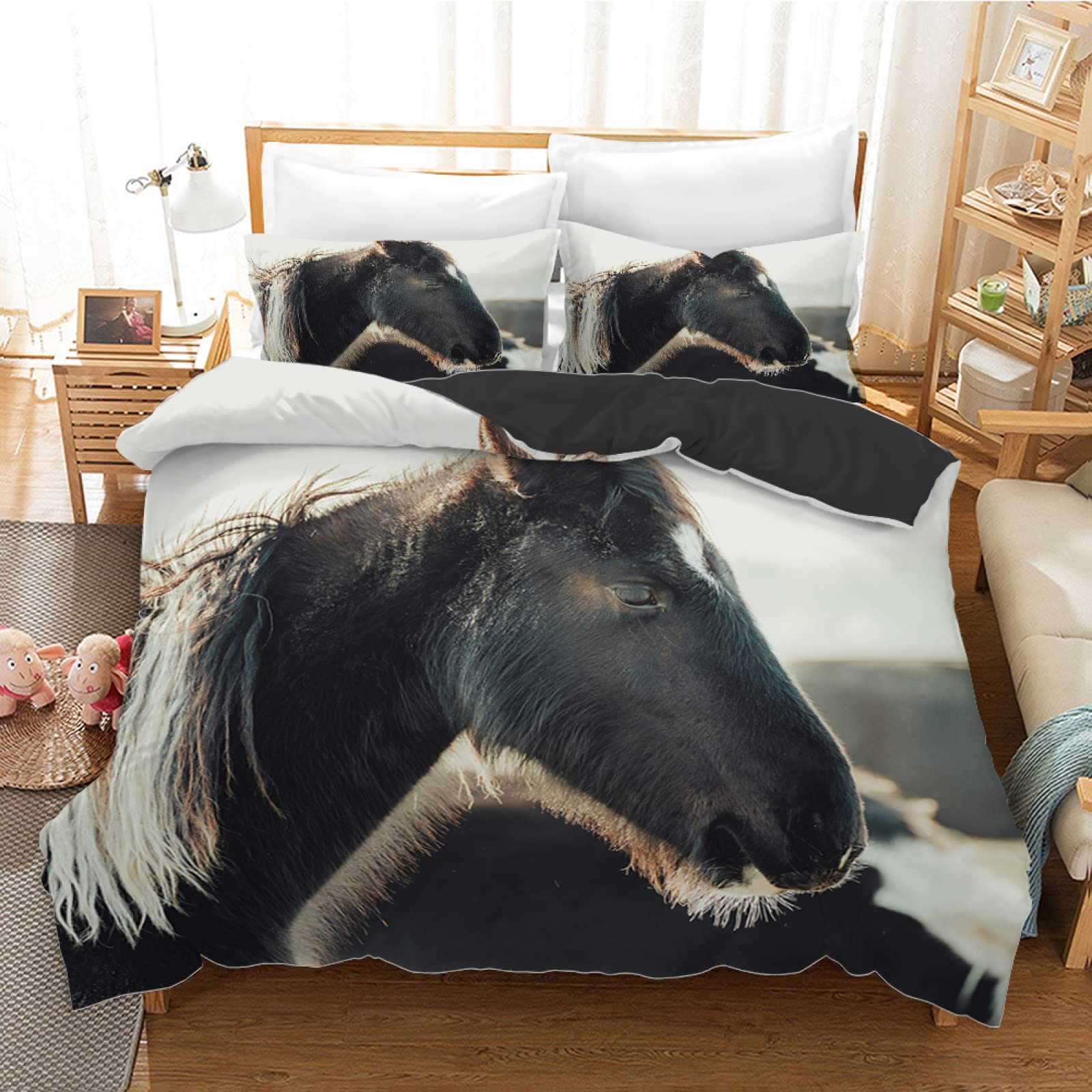 Parure de lit cheval noir pour chambre d'enfant : housse de couette 90x190
